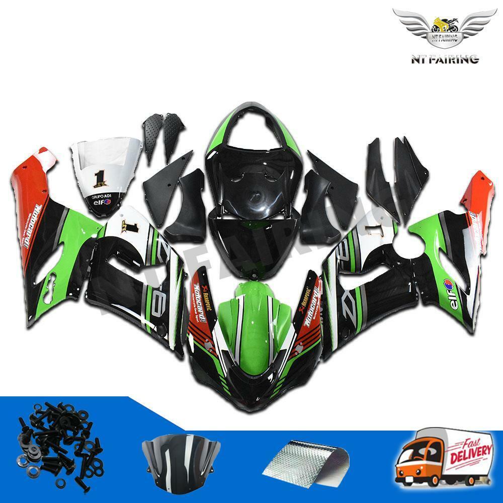 Fit for Kawasaki 2005-2006 ZX6R 636 Injection Black Green ABS Fairing c055