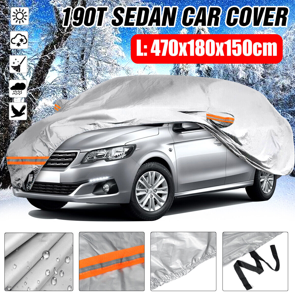 ELUTO Universal Full Car Cover Full Coverage UV Rain Dust Resistant Protection