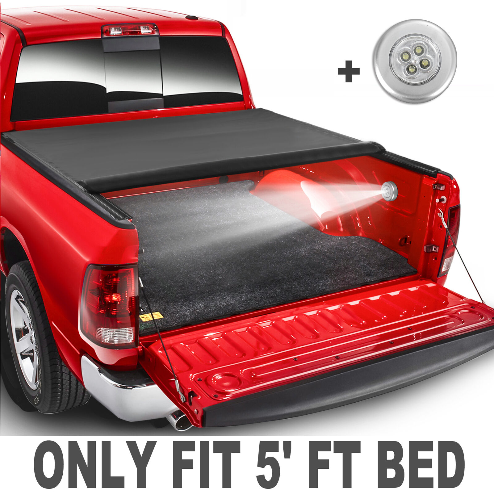 Truck Tonneau Cover For 2004-2014 Chevy Colorado GMC Canyon 5\' Bed Roll Up &Lamp