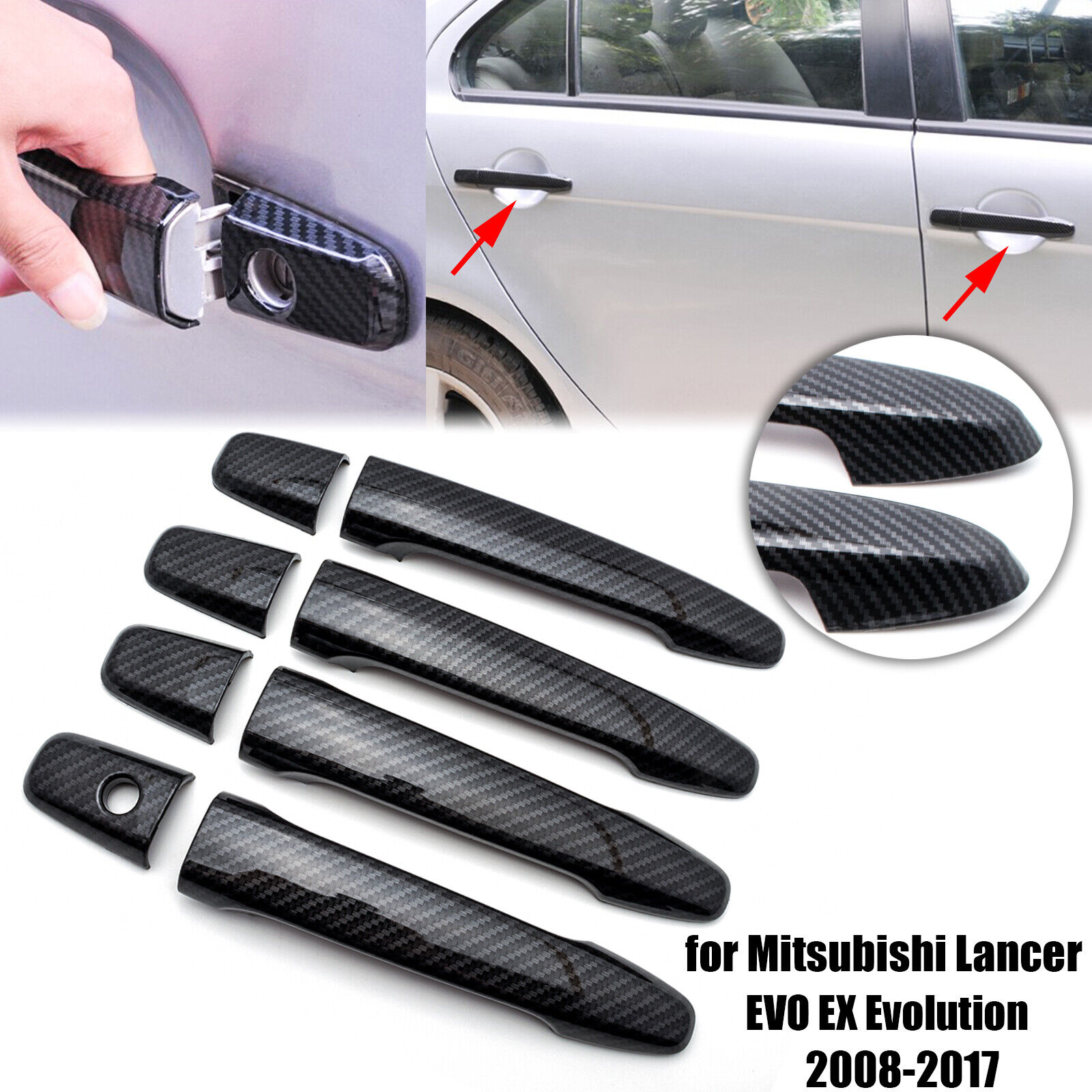 For Mitsubishi Lancer EX Evolution X EVO Carbon Fiber Style Door Handle Cover 4x