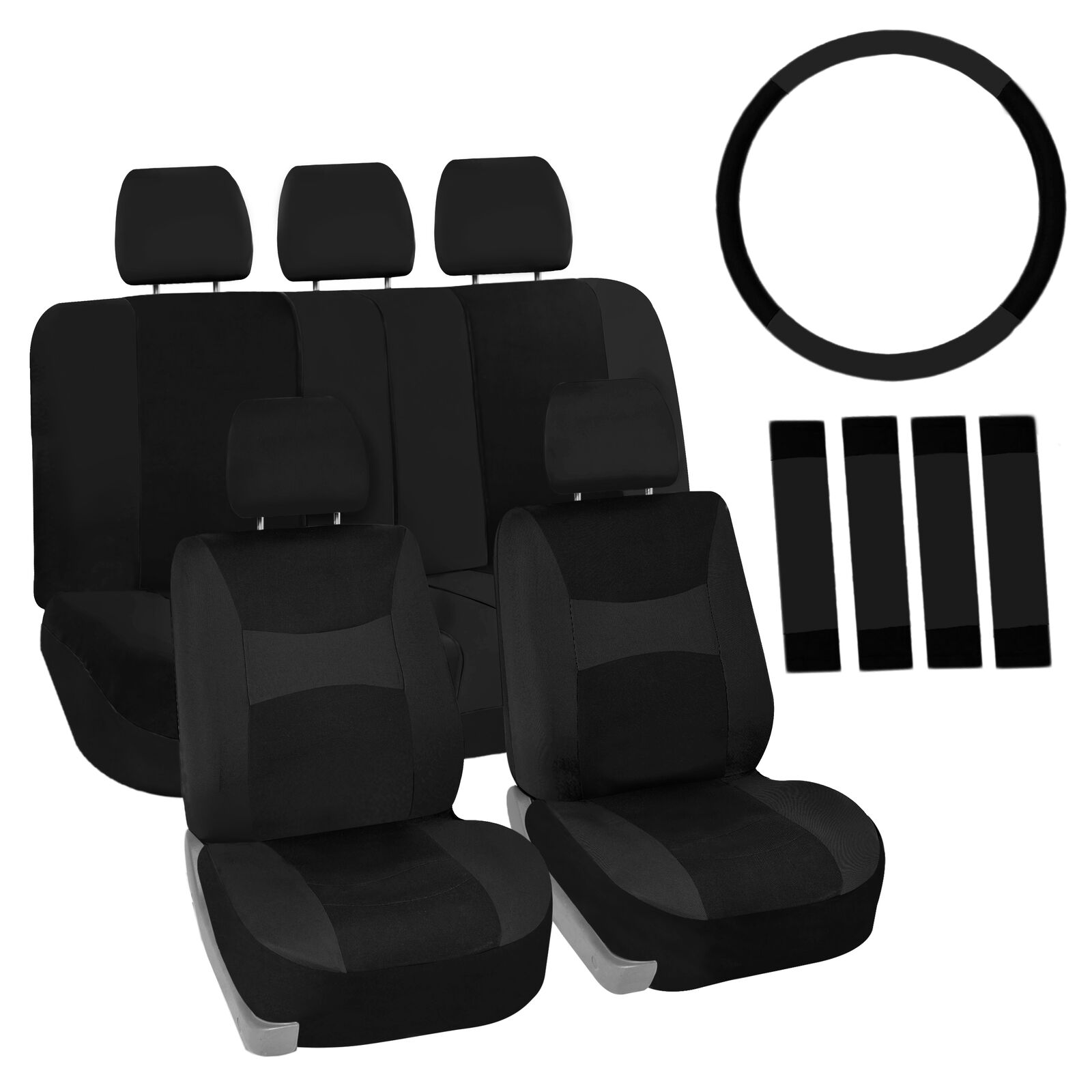 FH Group Car Seat Covers for Auto Steering Wheel Belt & 5 Head Rest - Full Set