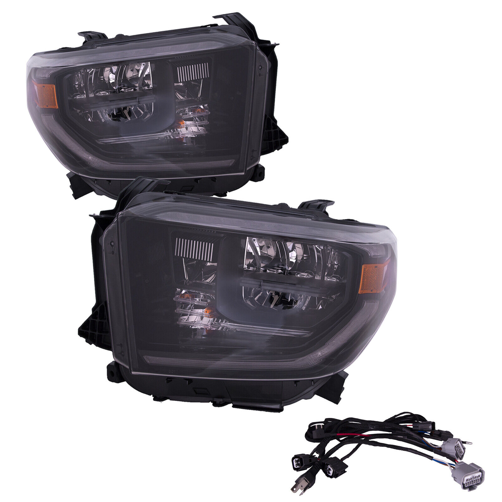 Full Led Headlights Set Black Housing w/Harness Fits 14-21 Toyota Tundra TRD Pro