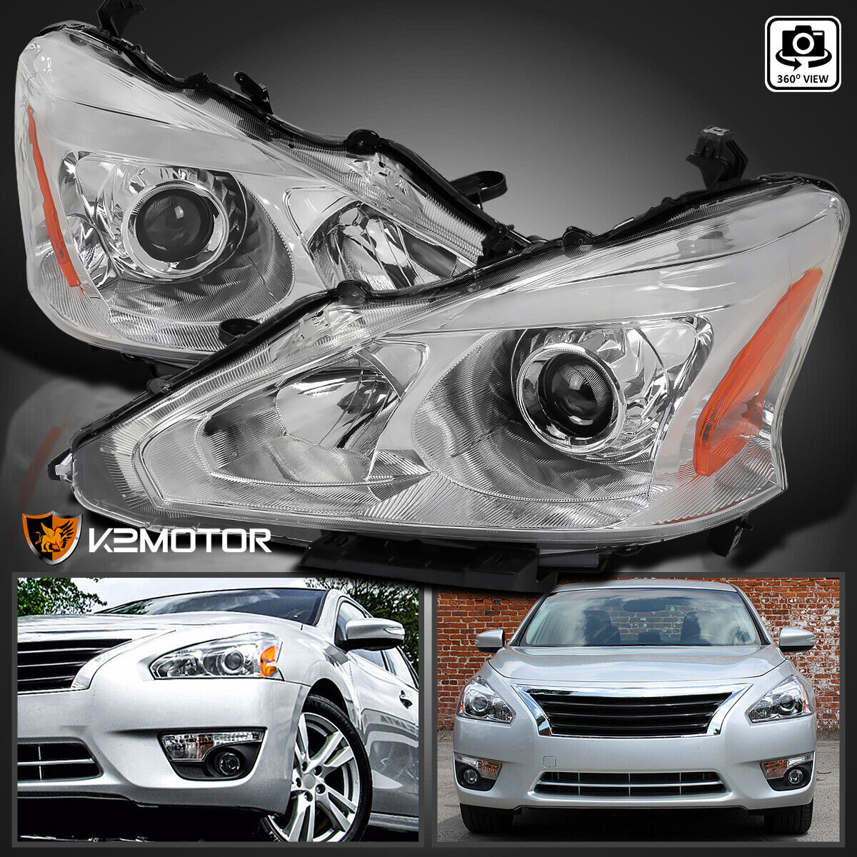 Clear Fits 2013-2015 Altima 4Dr Sedan Projector Headlights Assembly Lamps LH+RH