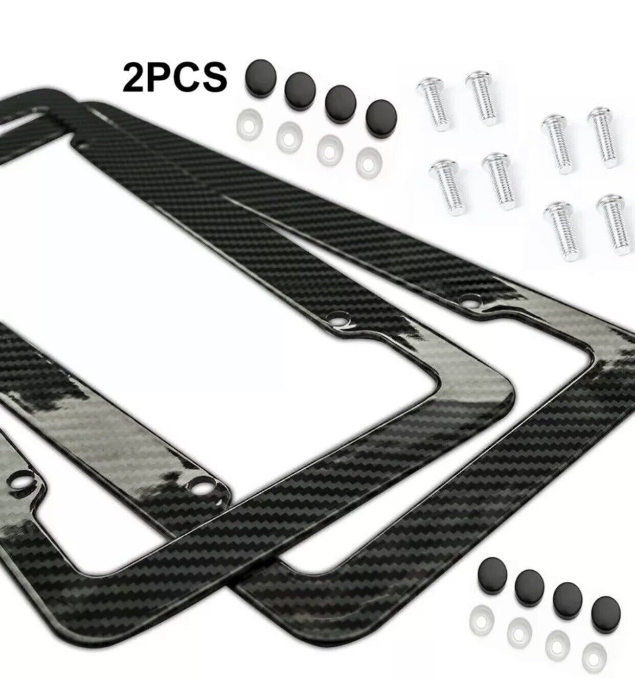 Black Car Carbon Fiber License Plate Frame Cover Front & Rear Universal USA Size