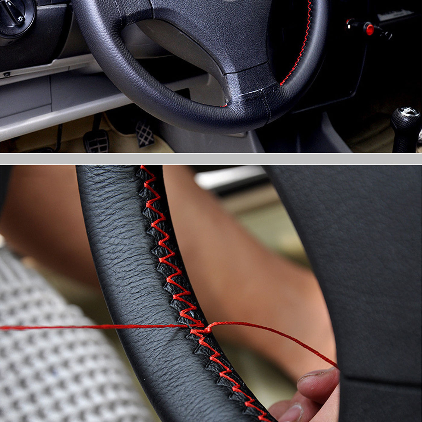 New DIY PU Leather Car Auto Steering Wheel Cover 38cm With Needles and Thread