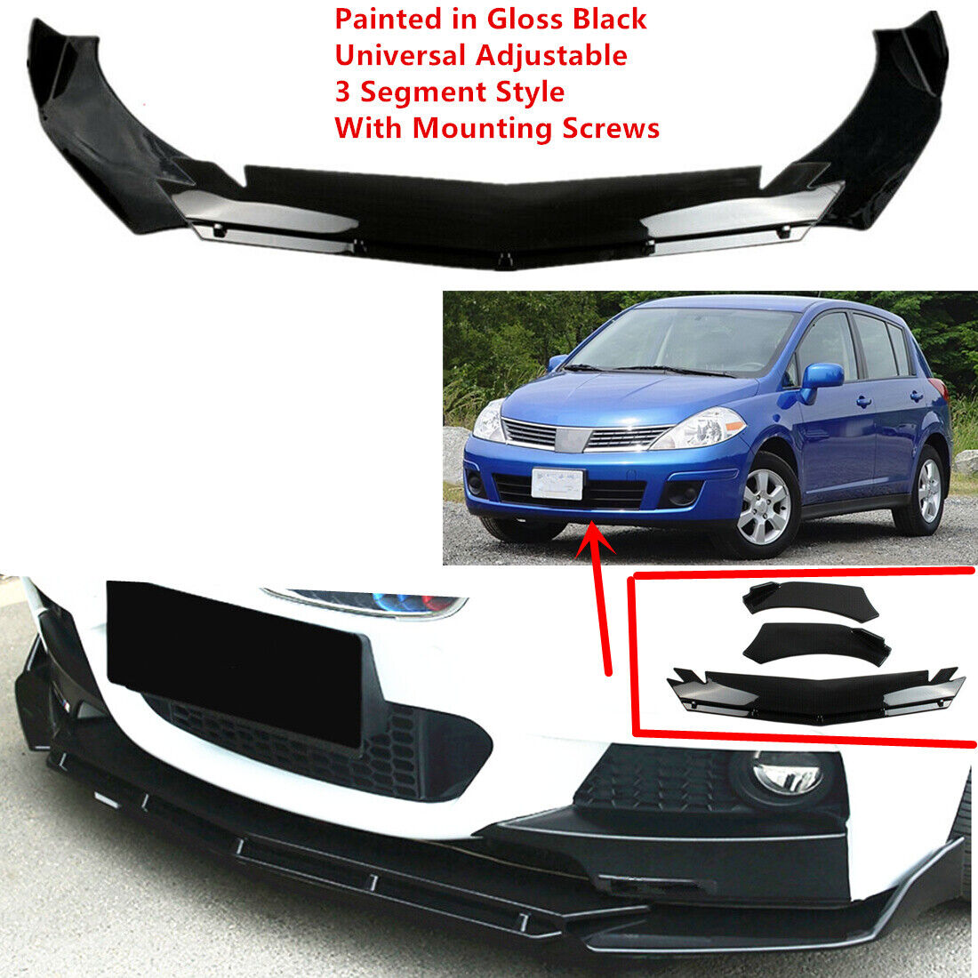 Add-on Universal Fit For Nissan Versa 07-2012 Front Bumper Lip Spoiler Splitter
