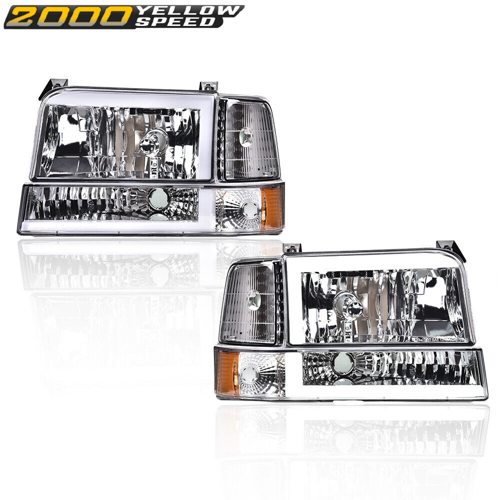 Fit For 1992-1996 Ford F150 F250 F350 Dual LED DRL Headlights Bumper Clear Lamp