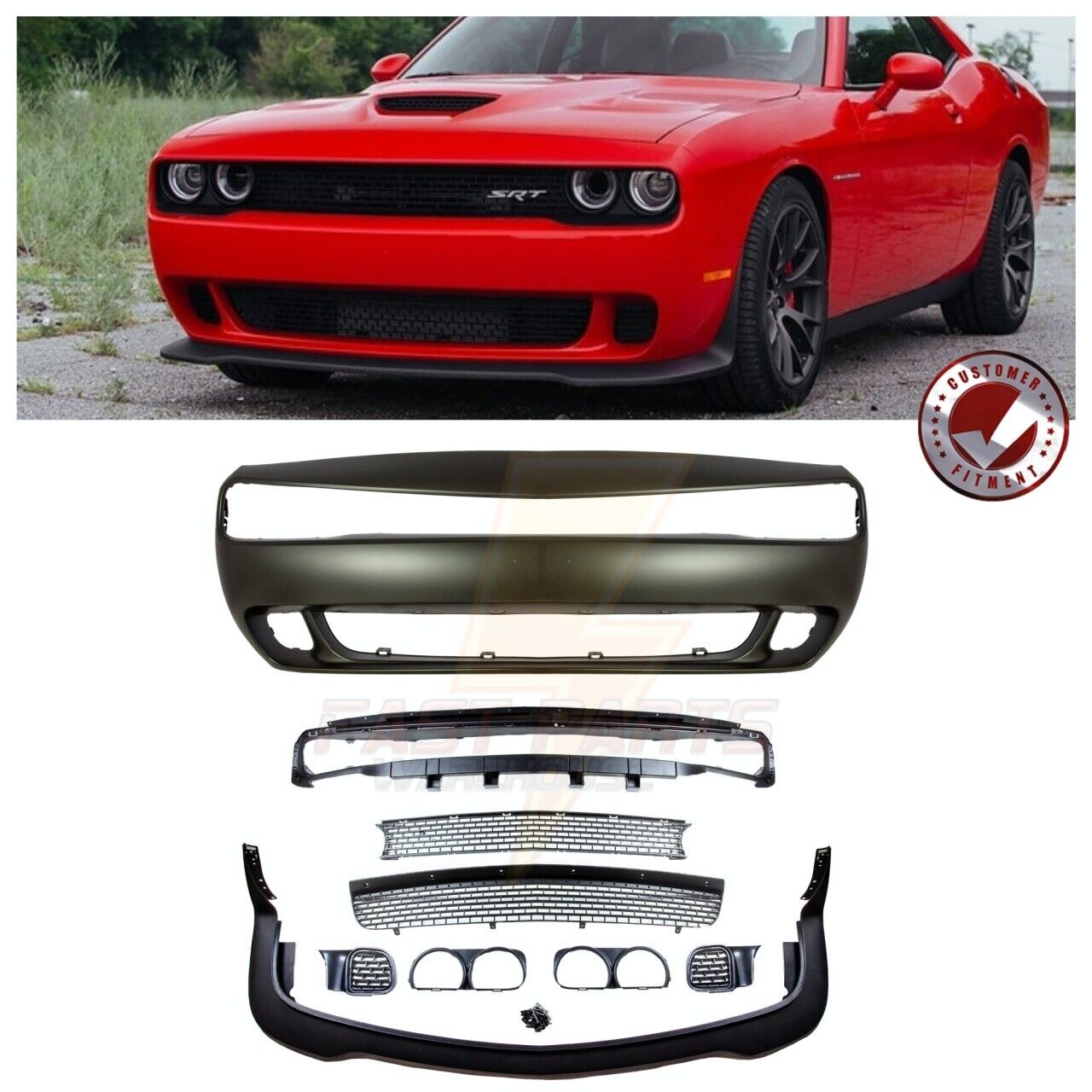 2015-19 DODGE CHALLENGER HELLCAT STYLE FRONT BUMPER COMPLETE CONVERSION KIT