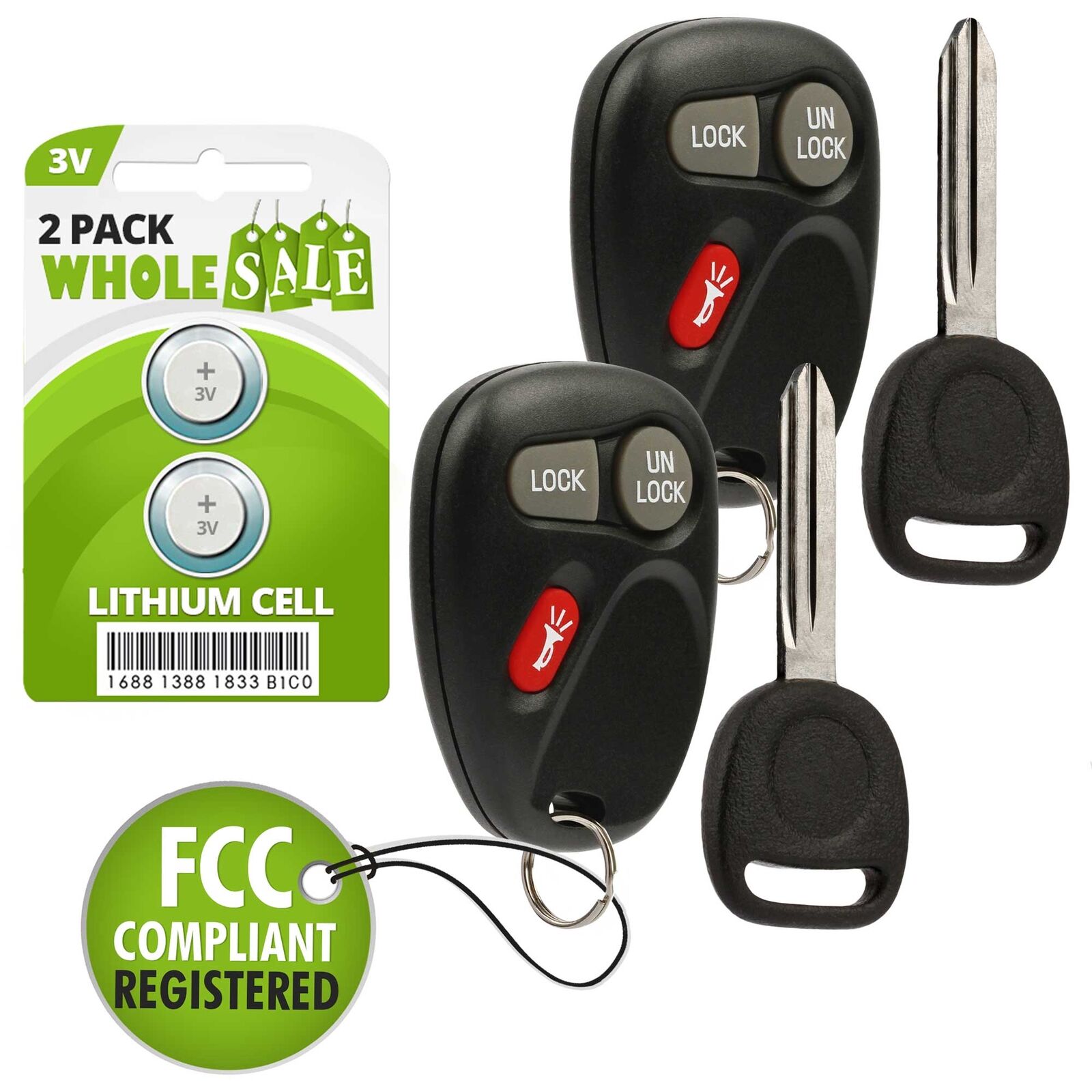 2 Replacement For 2001 2002 Chevrolet Suburban Key + Fob Remote