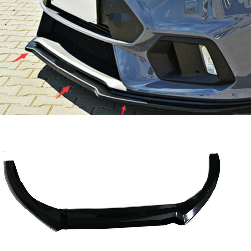 For Ford Focus RS ST 2016-2018 Glossy Black Front Bumper Lip Protector Cover 3pc
