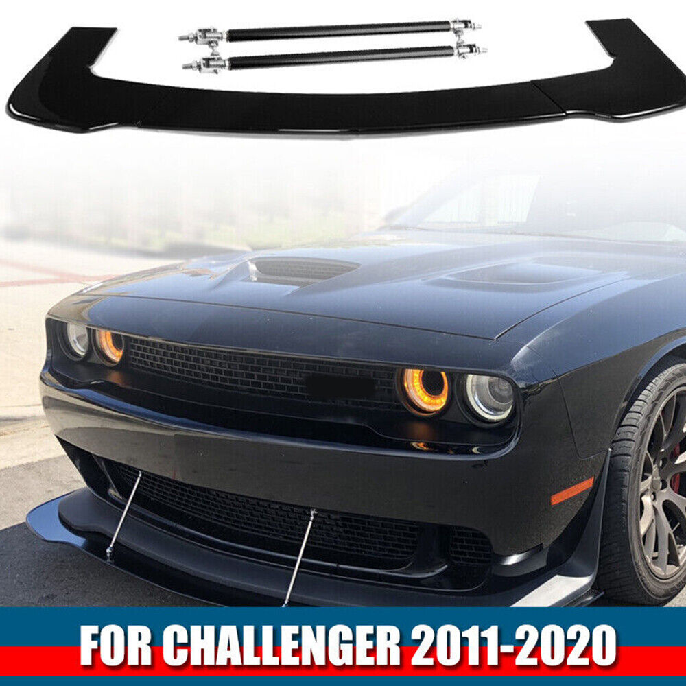 Fits 15-21 Dodge Challenger SRT Hellcat Front Bumper Lip Splitter + Strut Rods