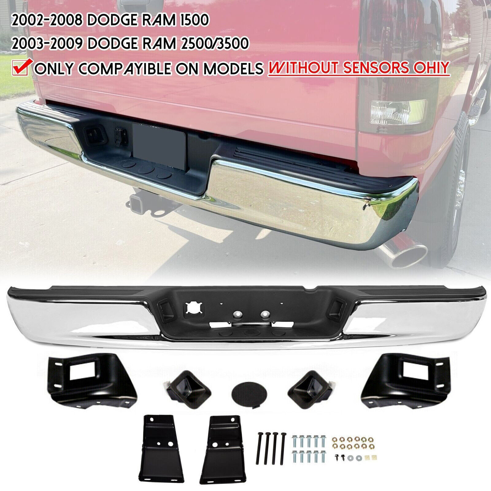 Chrome Rear Step Bumper Assembly For 03 04 05 06 07 08 Dodge Ram 1500 2500 3500