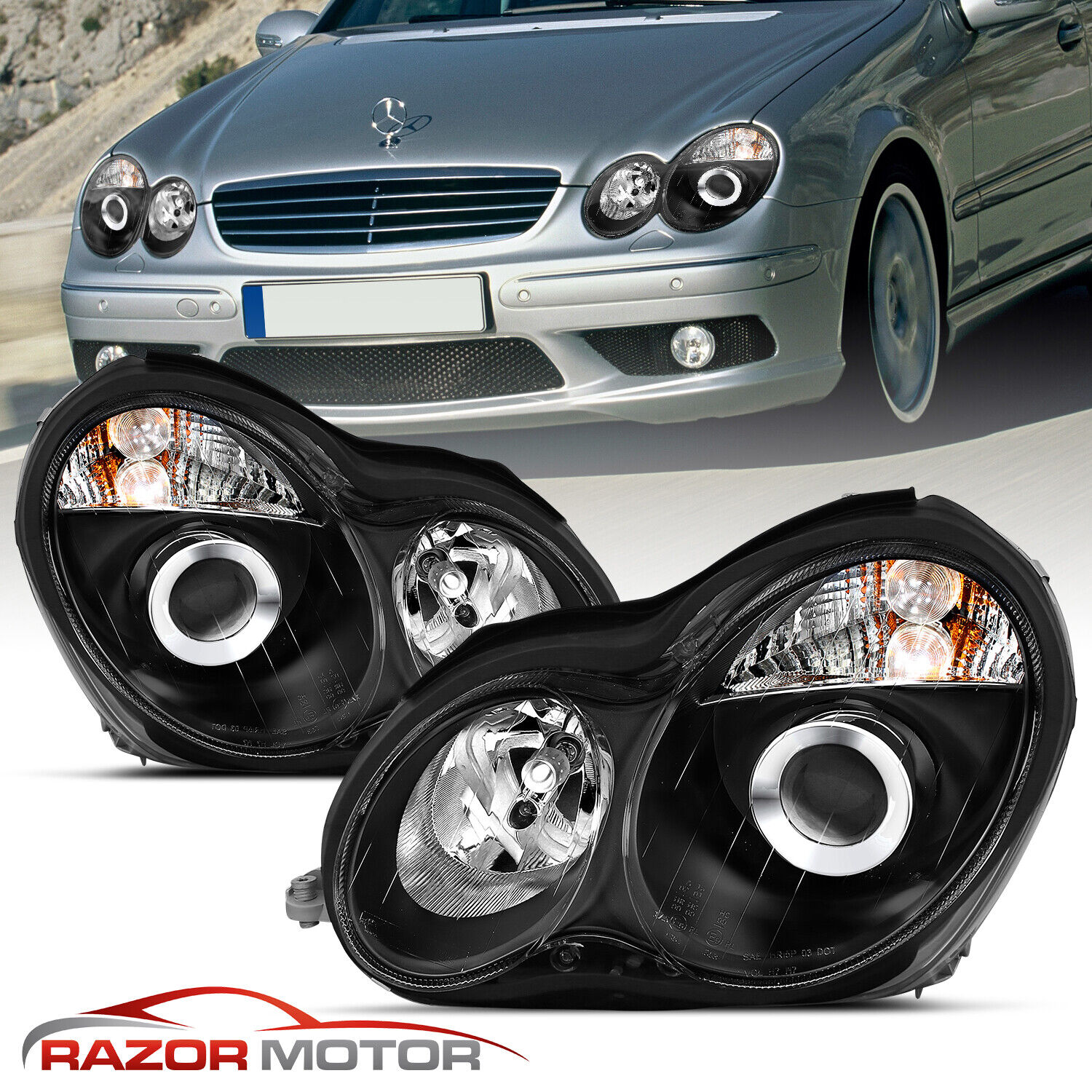 2001-2007 Black Projector Headlight For Mercedes-Benz W203 C-Class Sedan/Wagon