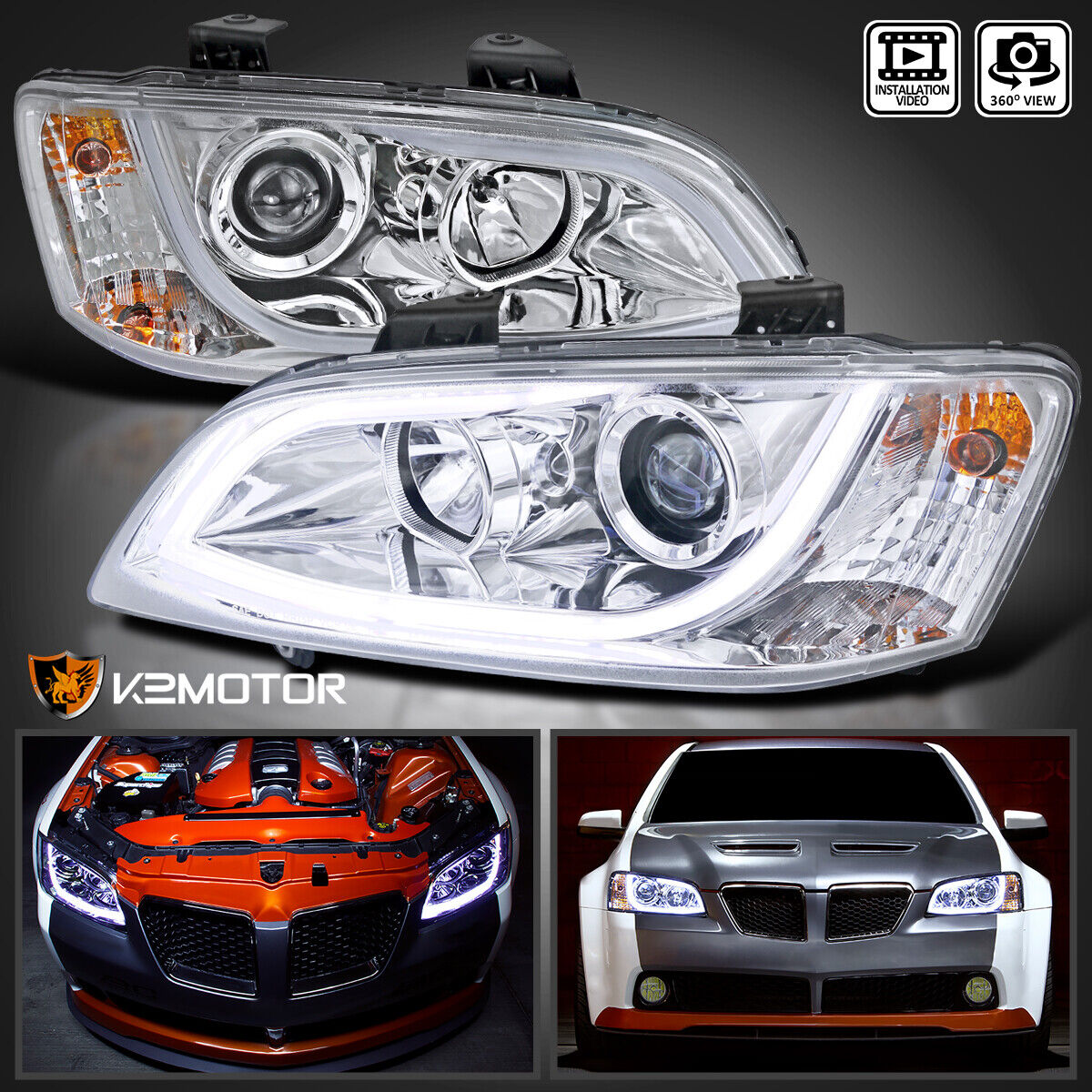 Fits 2008-2009 Pontiac G8 LED Strip Bar Projector Headlights Lamps Left+Right