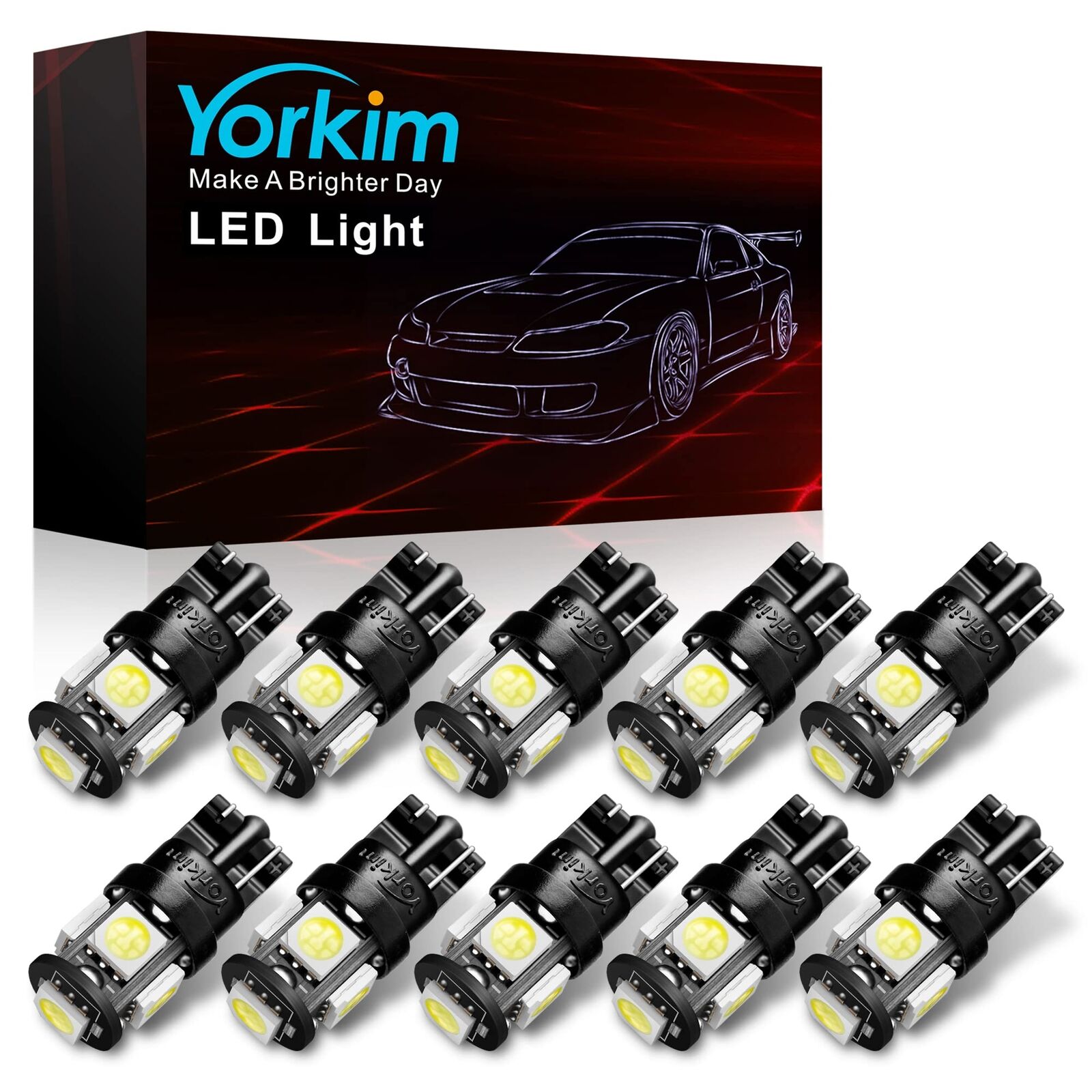 	Yorkim 194 LED Bulbs White 6000k Super Bright 5th Generation T10 LED Bulbs 168	