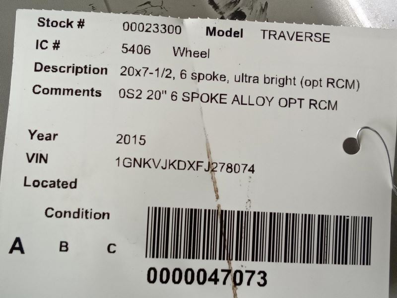 Wheel 20x7-1/2 6 Spoke Ultra Bright Opt Rcm Fits 09-15 TRAVERSE 219440