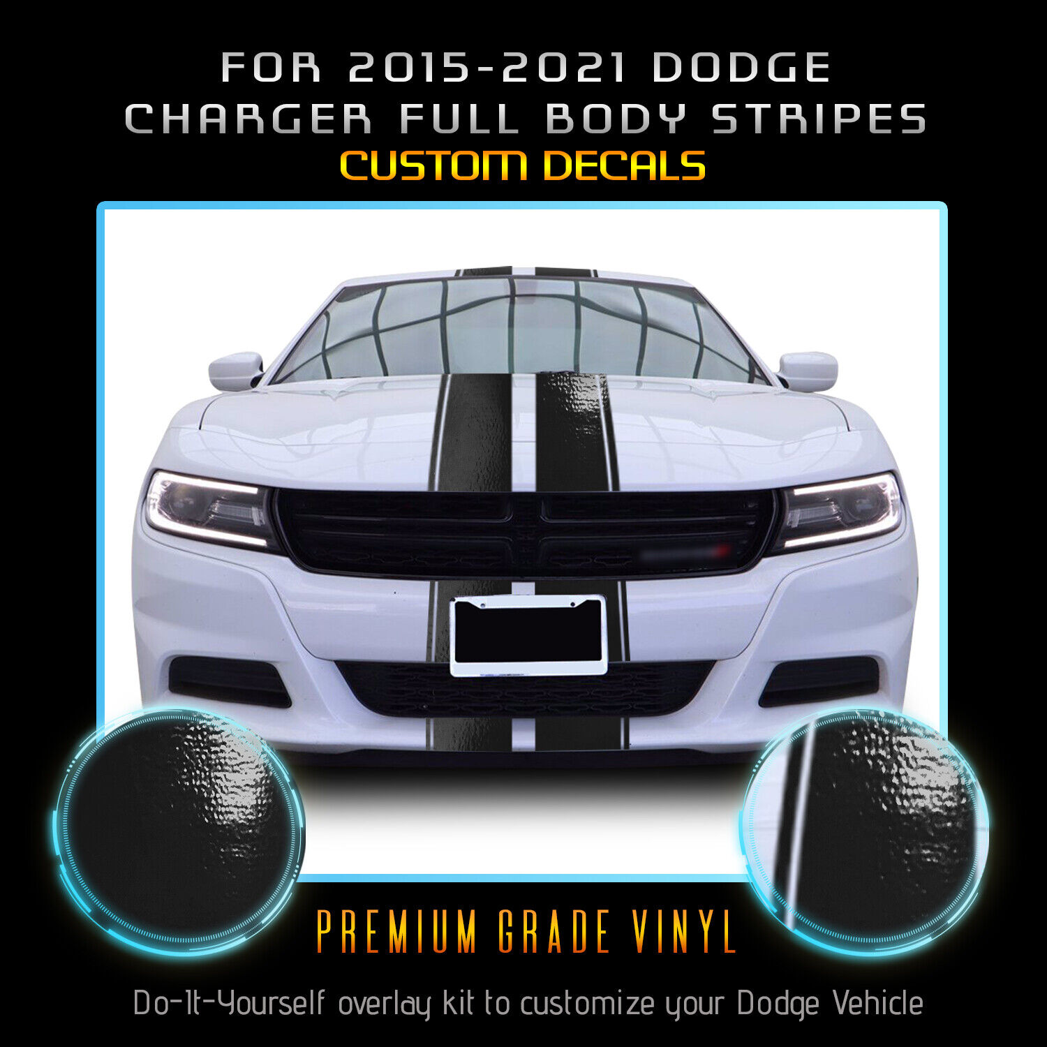 For 2015+ Charger Full Body Racing Stripes Graphic Decal Overlay - Gloss Vinyl