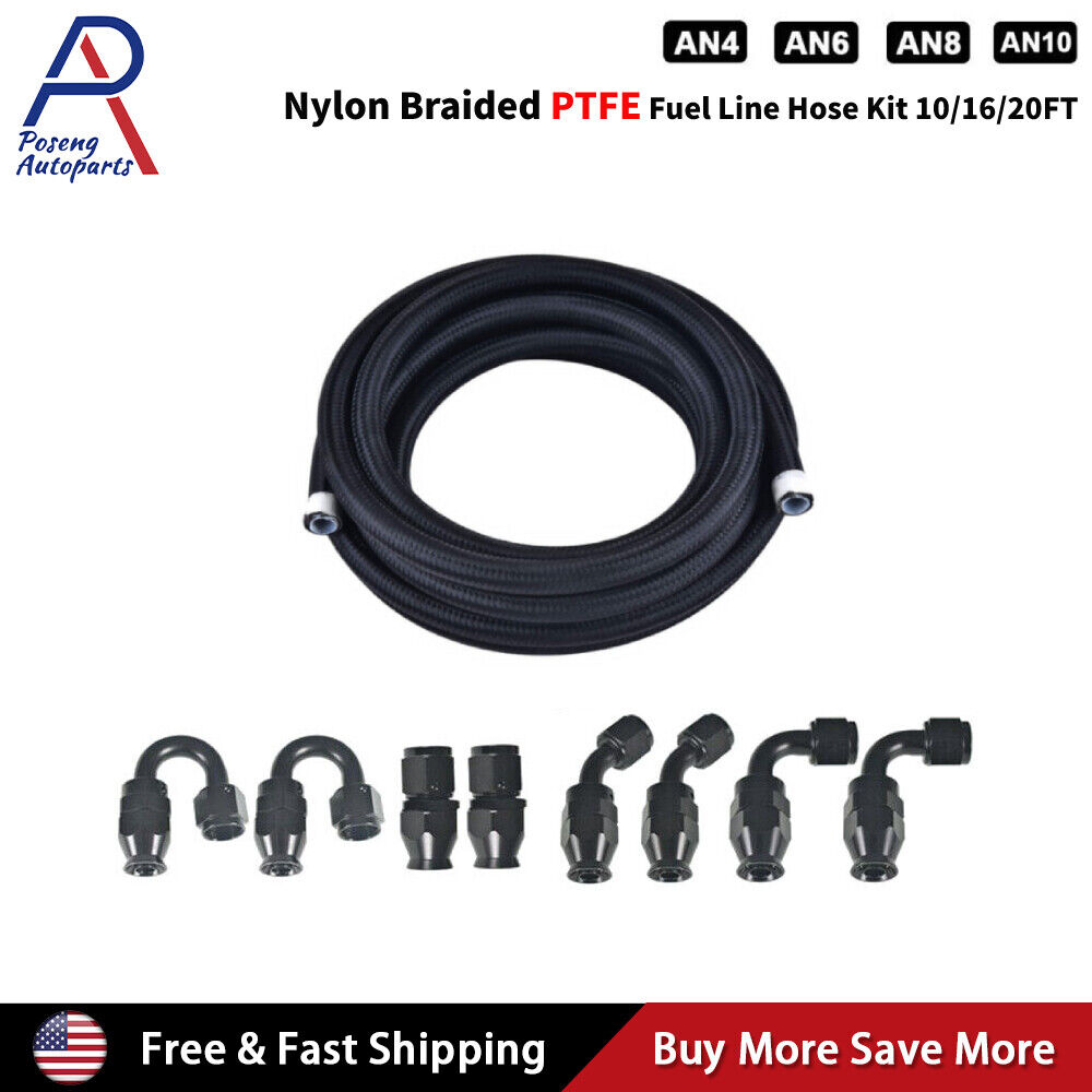 4/6/8/10AN Black Nylon PTFE Fuel Line 10/16/20ft 8 Fittings Hose Kit for E85 US