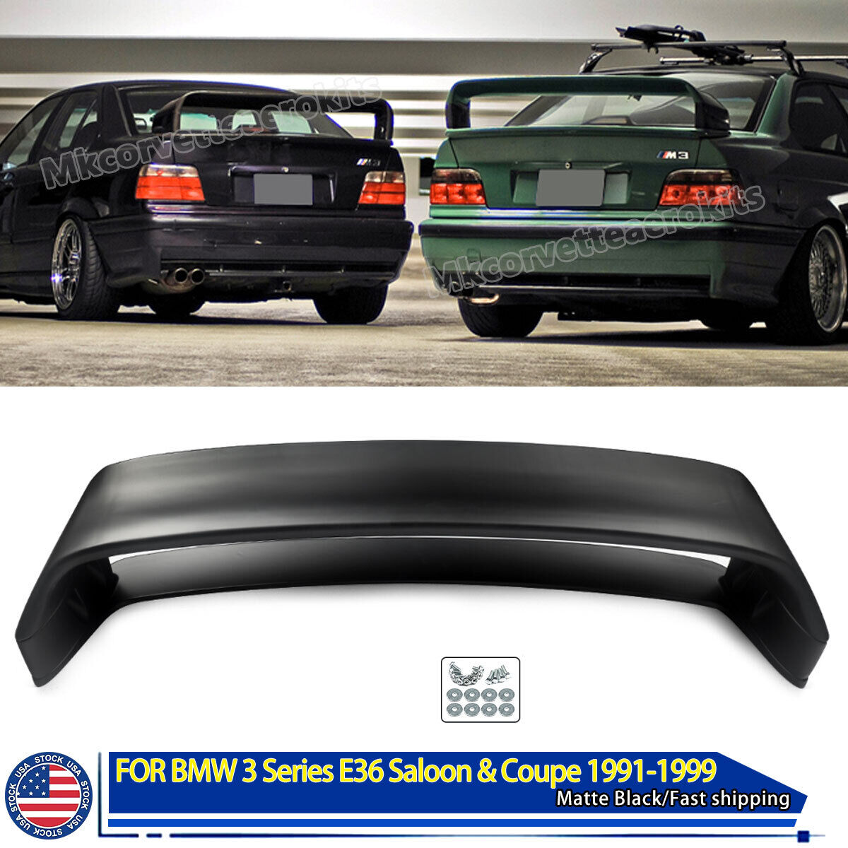 For 92-98 BMW 3 Series E36 M3 LTW High GT Style Rear Trunk MATTE Spoiler Wing