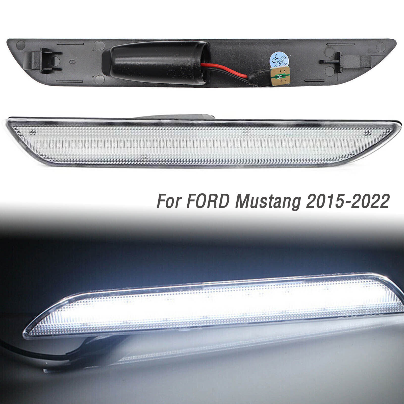 2x For 2015-22 Ford Mustang Clear Lens Rear Bumper Side Marker Lights Lamps