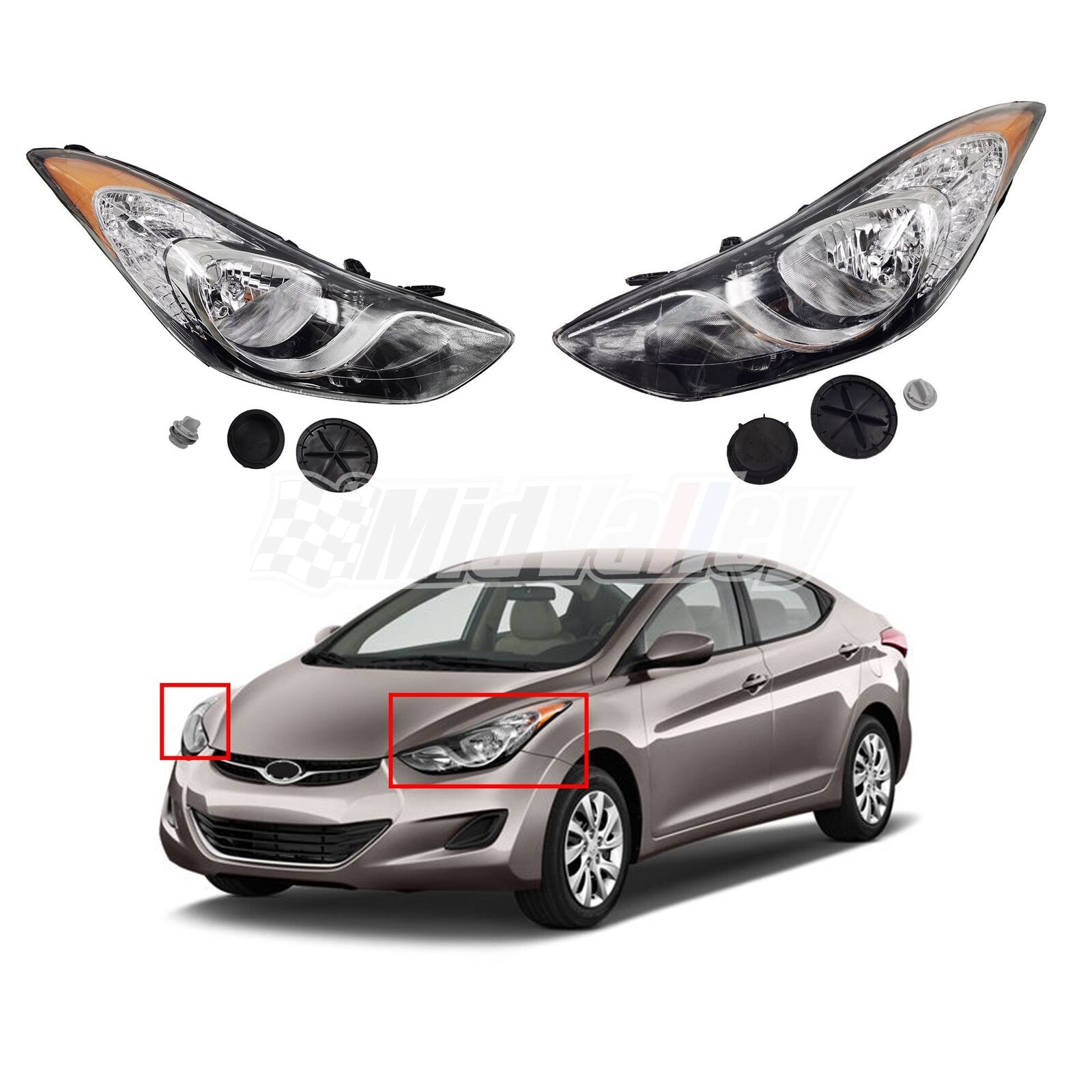 Pair of Left & Right Headlight Headlamp Fits 11-13 Hyundai Elantra