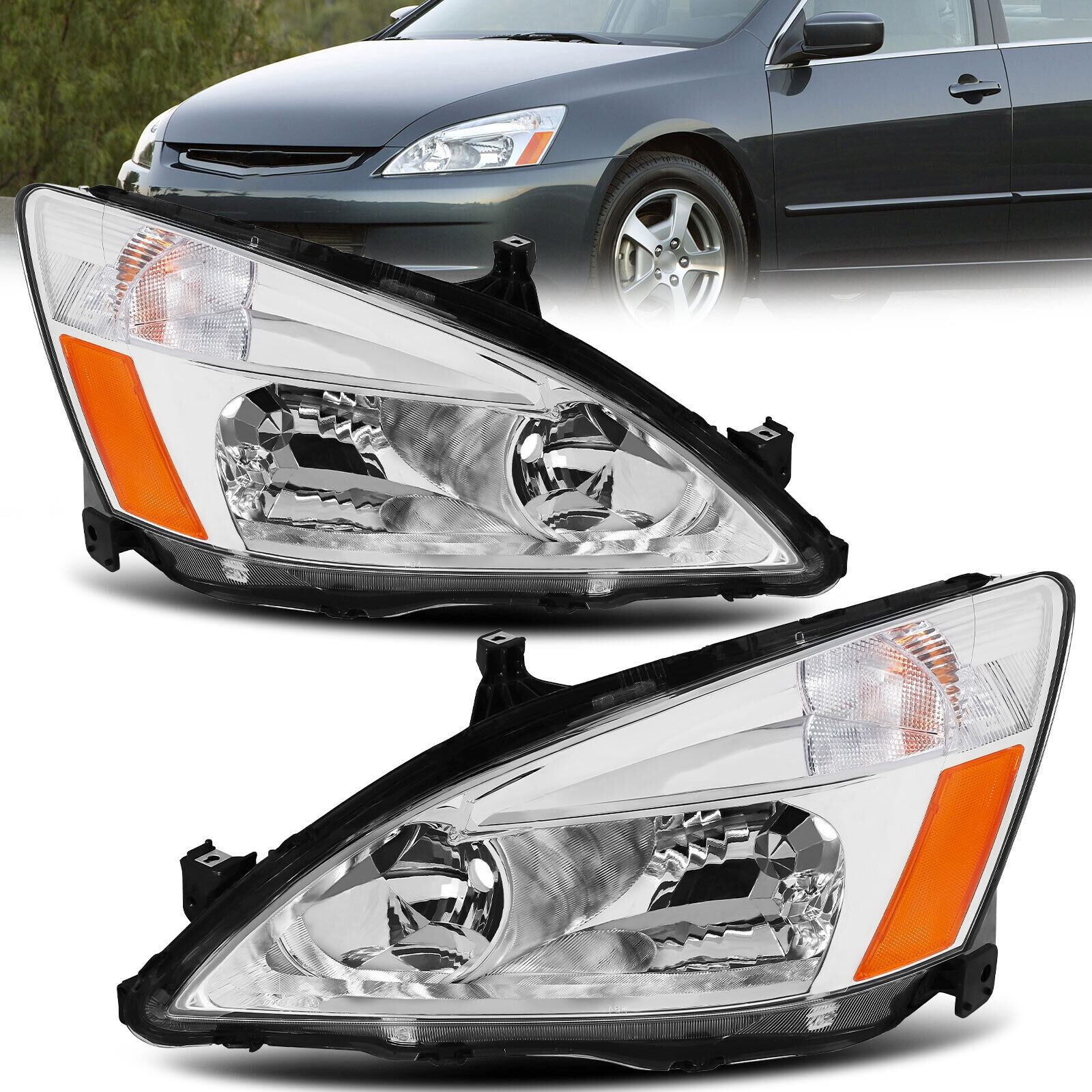 Headlights For 2003-2007 Honda Accord 2/4Dr Sedan Headlamps Driver+Passenger Set