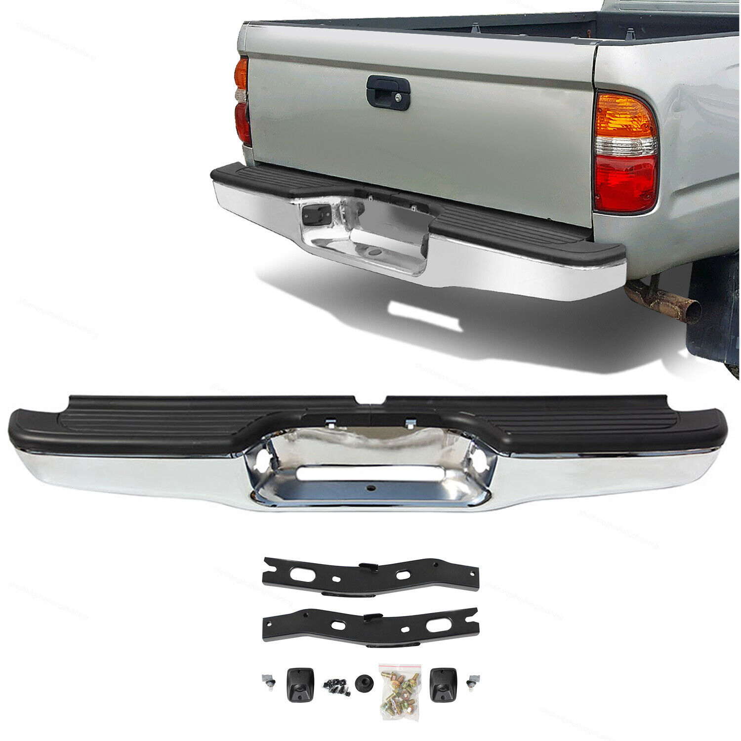 ASSY Chrome Steel Rear Bumper For 1995-2004 Toyota Tacoma W/ License Lights