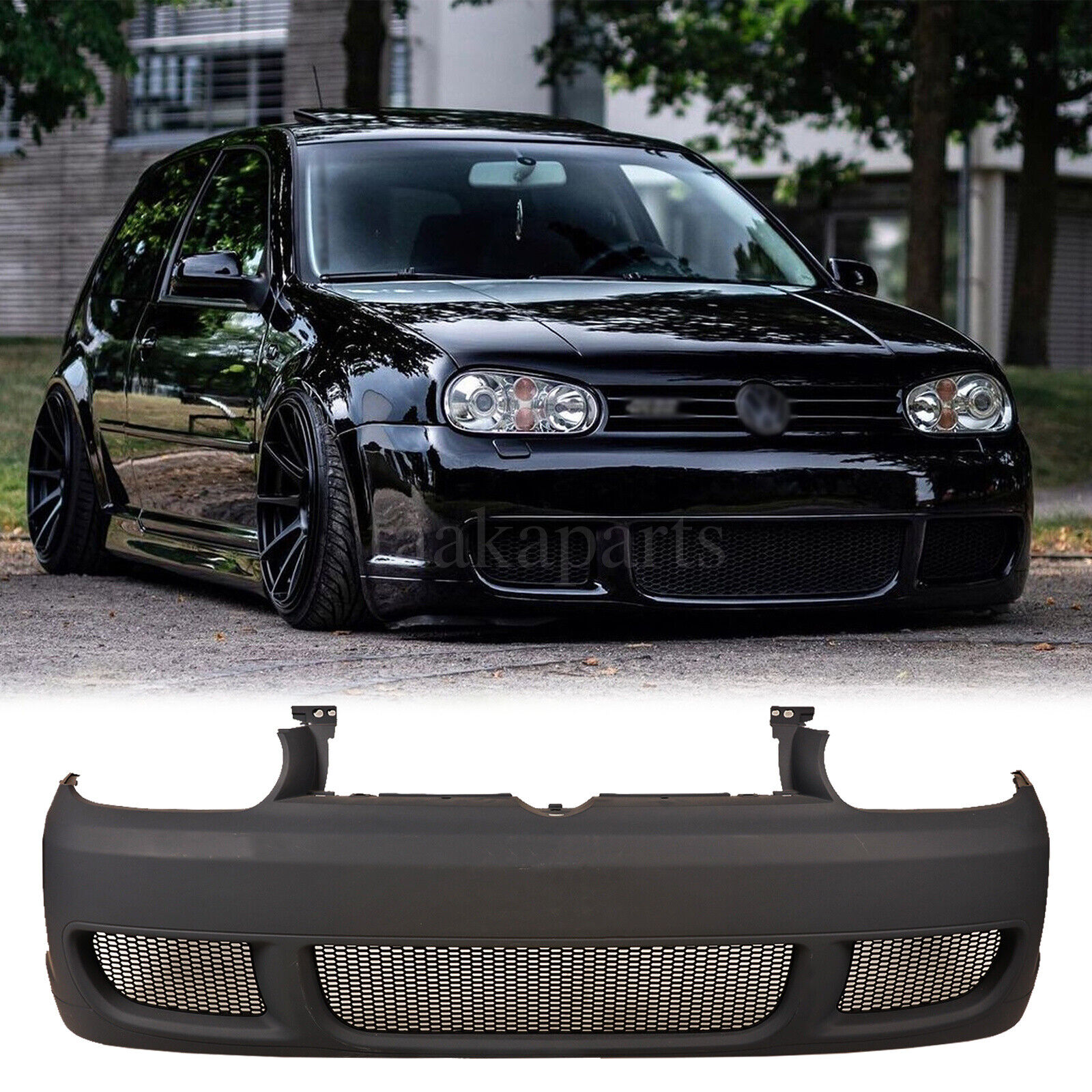 R32 style Front Bumper Cover W/ Black Mesh Grille fit 99-05 Volkswagen Golf MK4