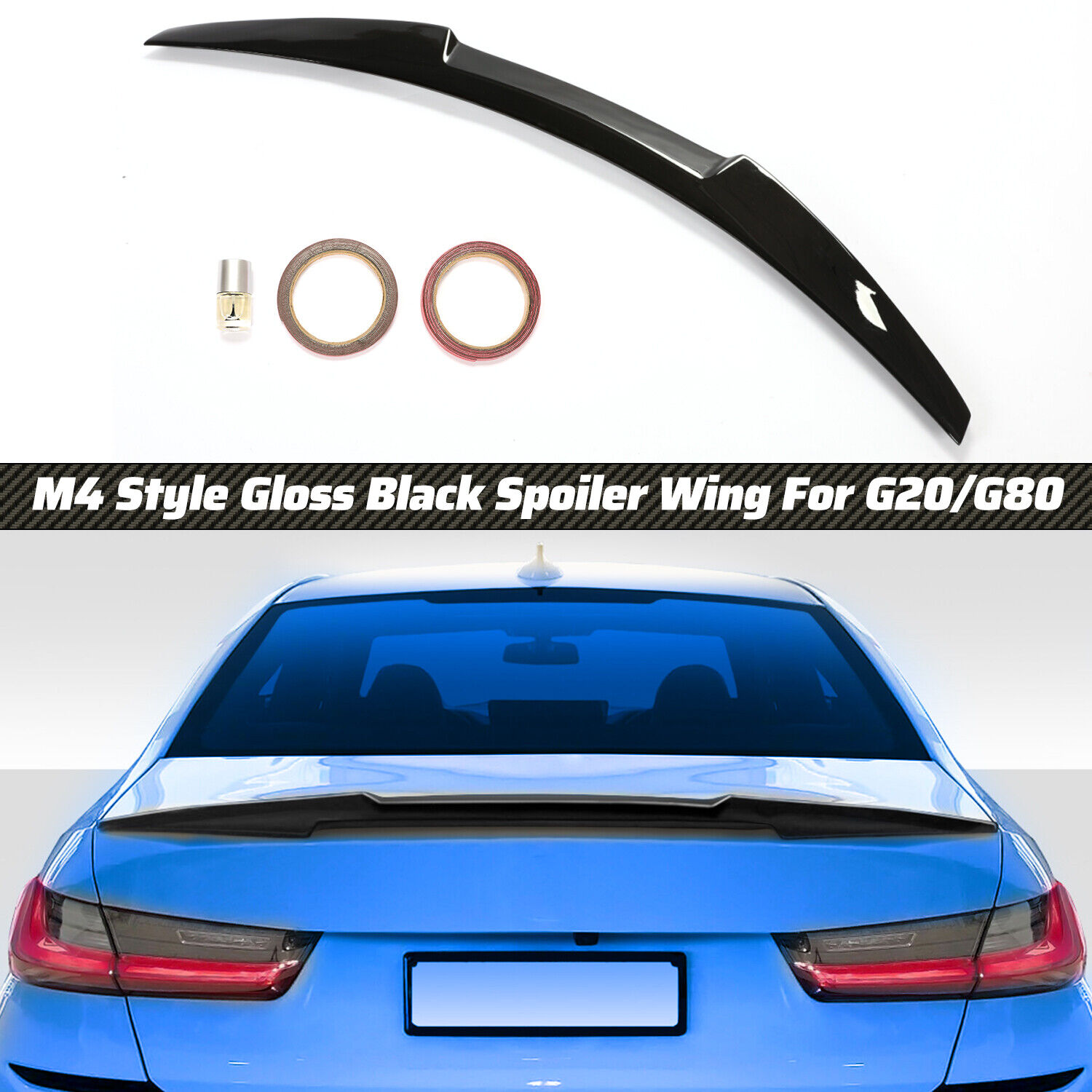 FOR 19-23 BMW G20 330i M340i M3 GLOSS BLACK M4 STYLE HIGHKICK TRUNK SPOILER