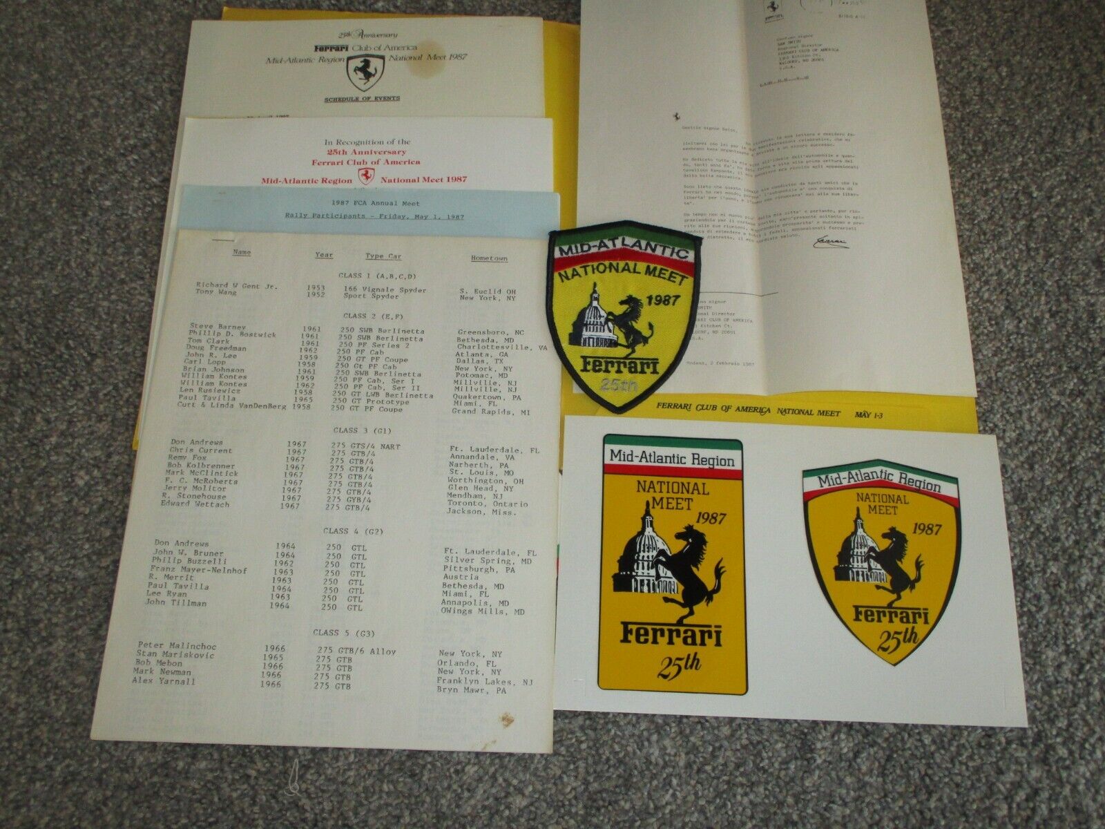 Rare 1987 Ferrari Club of America FCA Annual Event complete participant kit 308