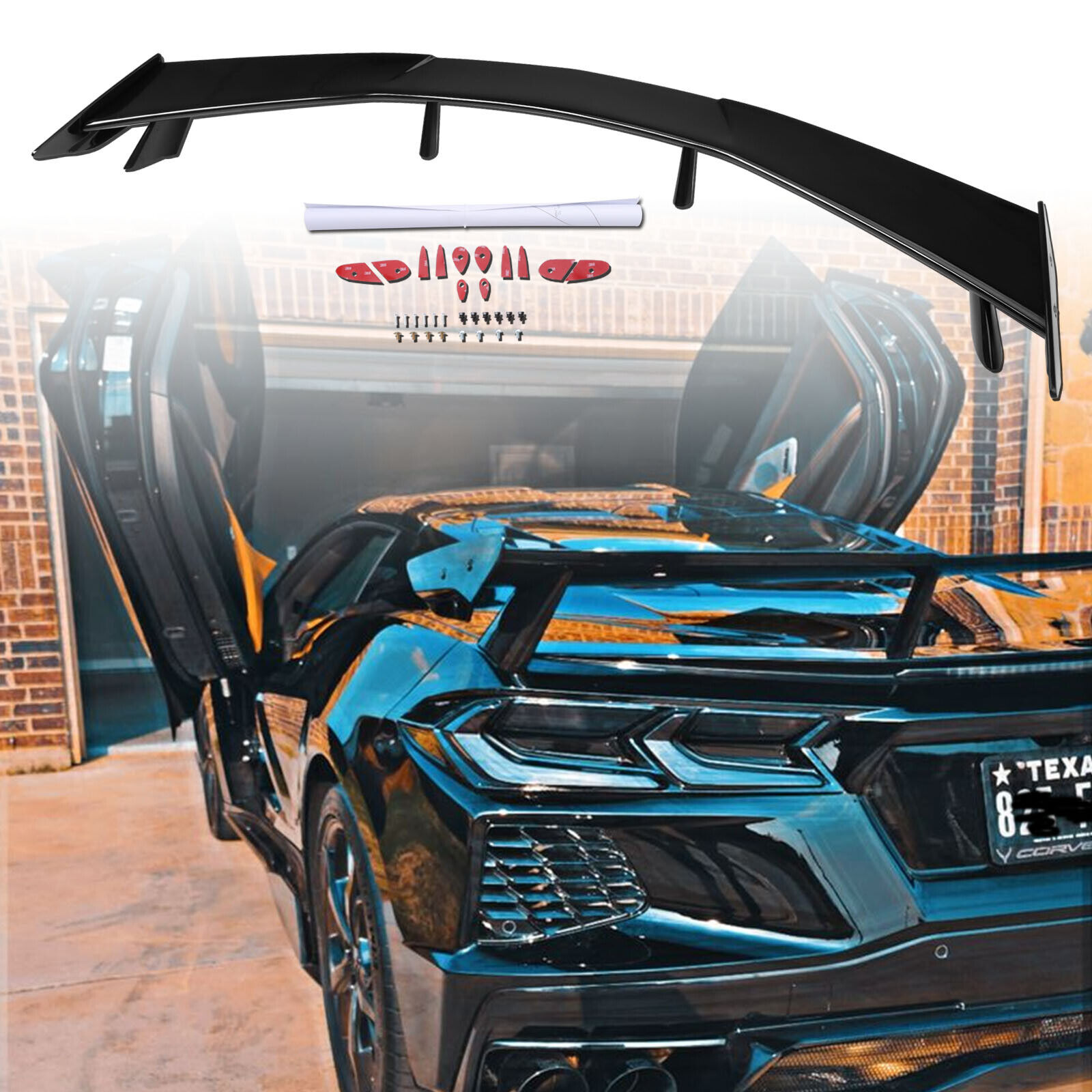 Rear High Wing Spoiler For 2020+ Corvette C8 Models Carbon Flash Painted ABS