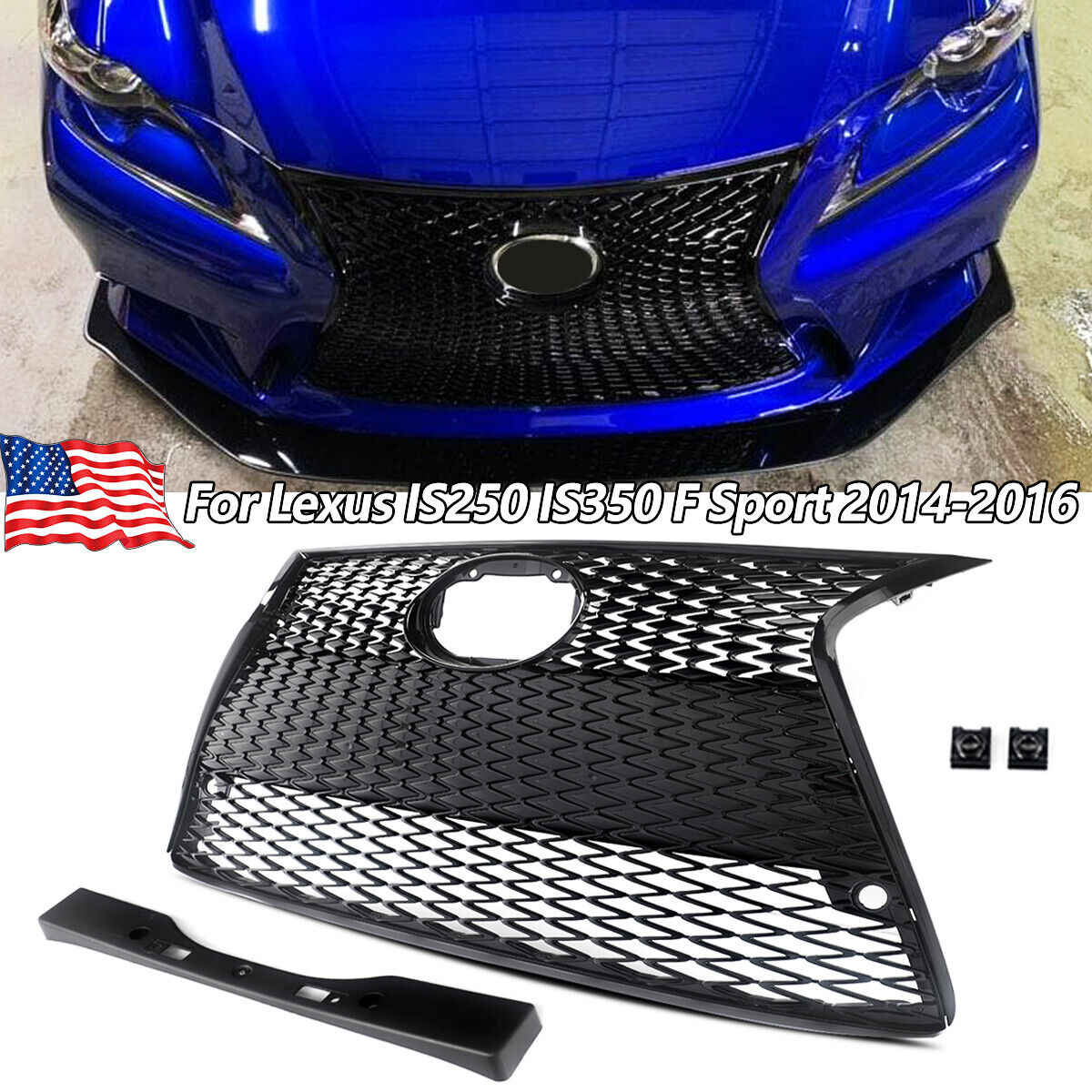 Gloss Black Trim Front Upper+Lower Grille For 2014-16 Lexus IS250 IS350 F Sport