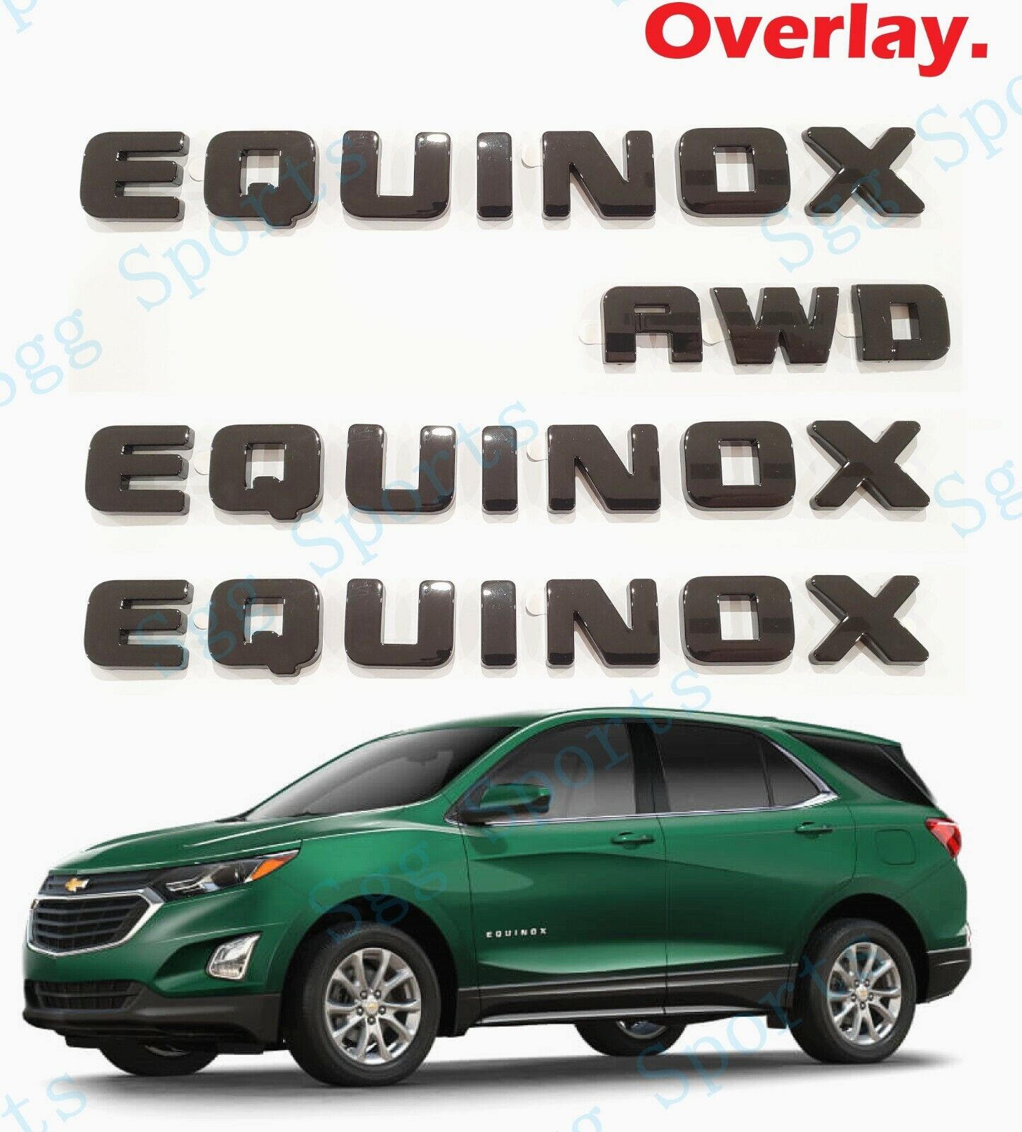 4PCS Gloss Black Door & Rear Equinox AWD Letter Emblem OVERLAY Chevrolet Equinox