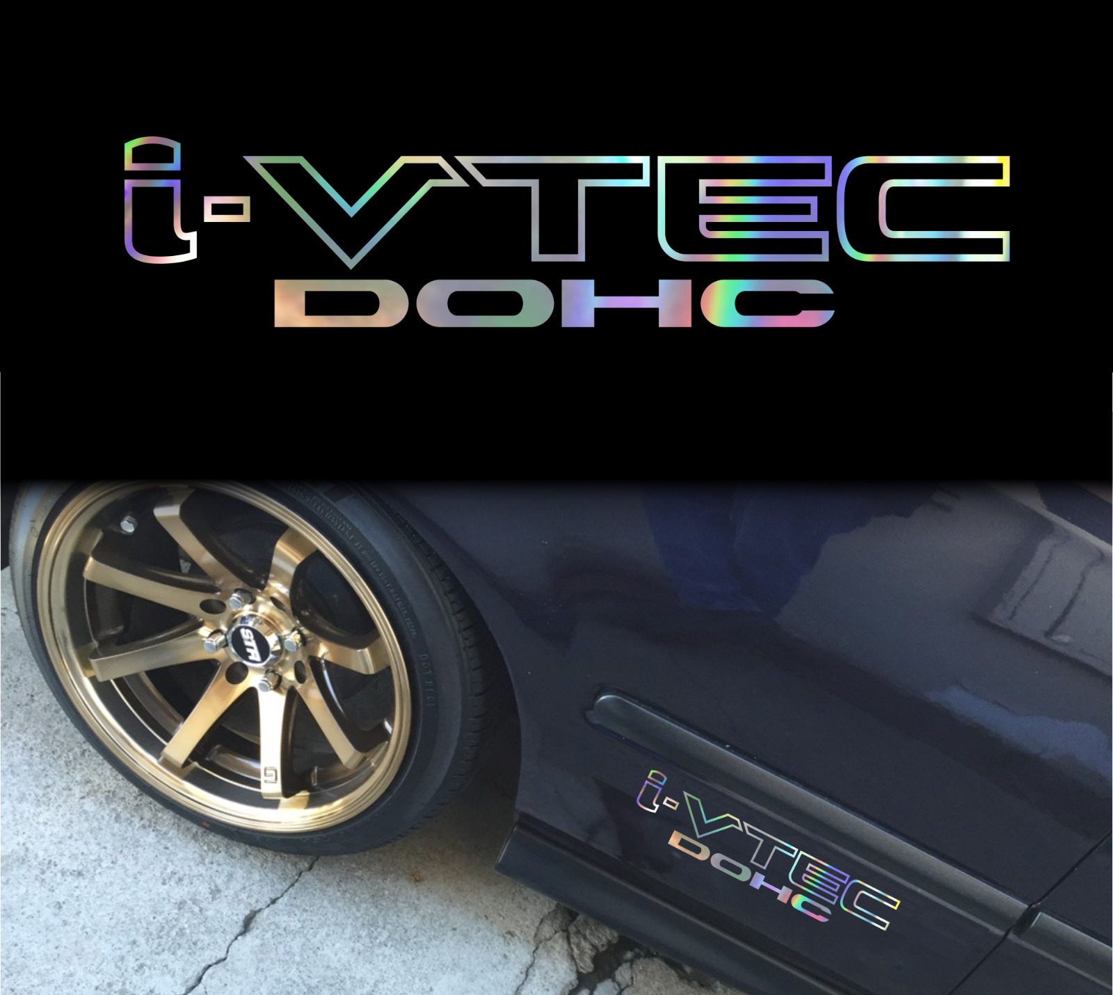 2x I-VTEC DOHC silver chrome oil slick HONDA 12\