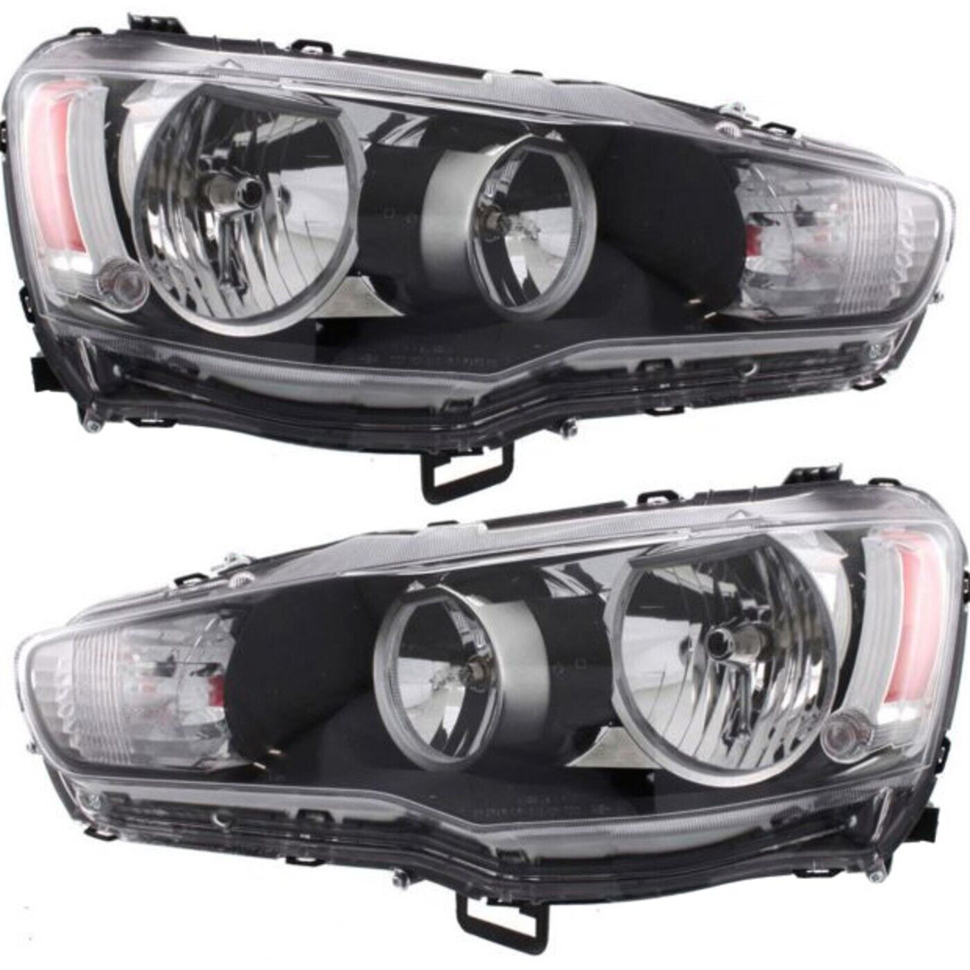 2008-2017 Mitsubishi Lancer EVO X Headlights Headlamps w/Chrome Bezel Left+Right