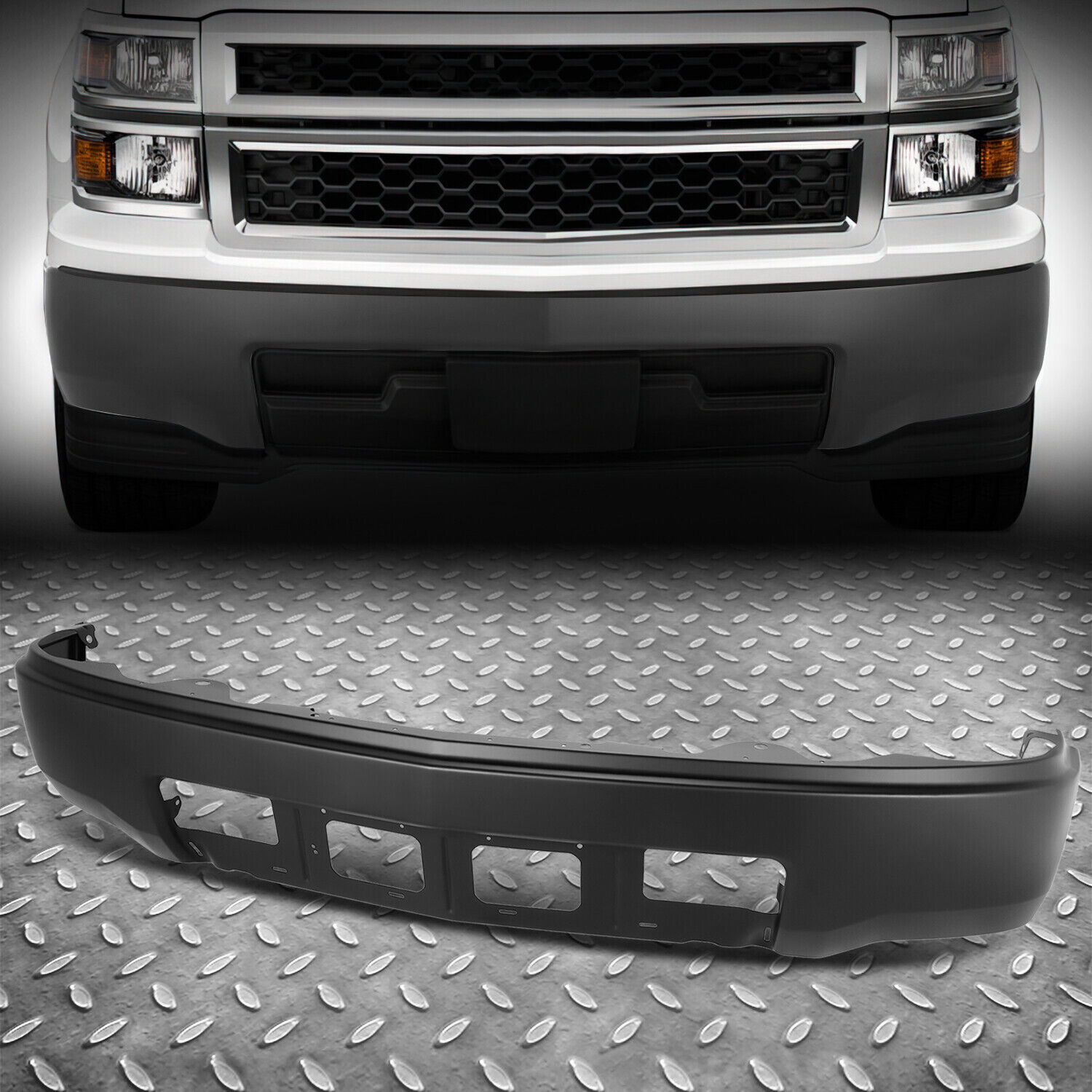 For 14-15 Silverado 1500 Black Front Bumper Face Bar w/o Fog Light & Sensor Hole