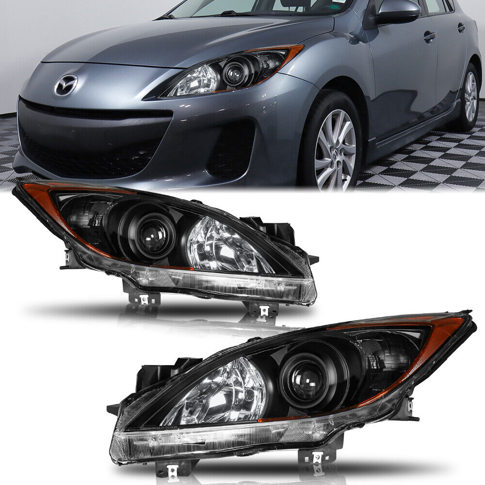 Pair Headlights Front Lamps Clear Lens For 2010-2013 Mazda 3