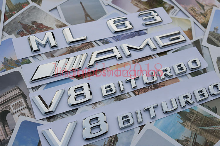 ML63+ AMG + V8 BITURBO Letters Trunk Embl Badge Sticker for Mercedes Benz