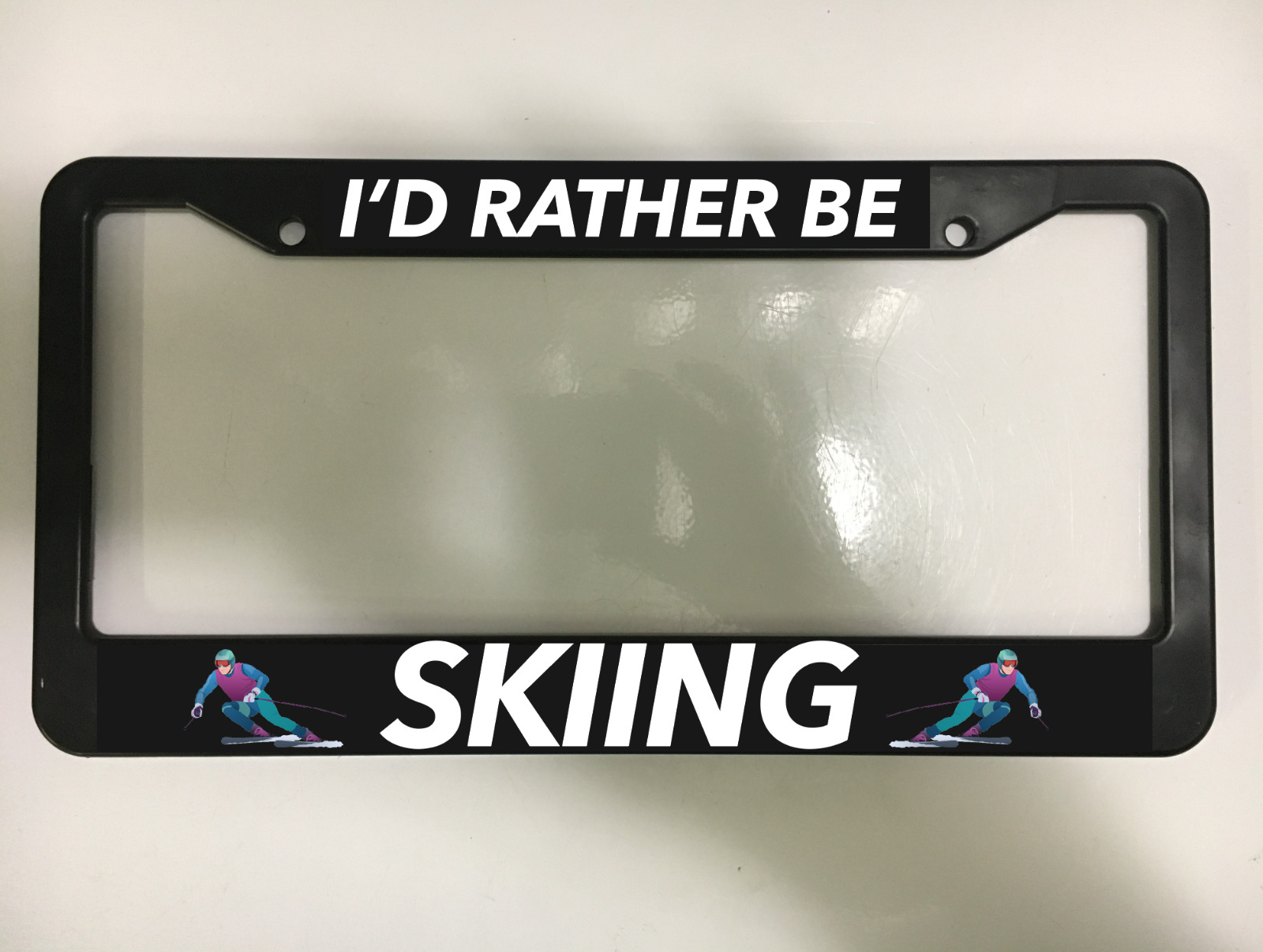 ID RATHER BE SKIING SKI ALPINE WINTER SPORT SKIS Black License Plate Frame NEW