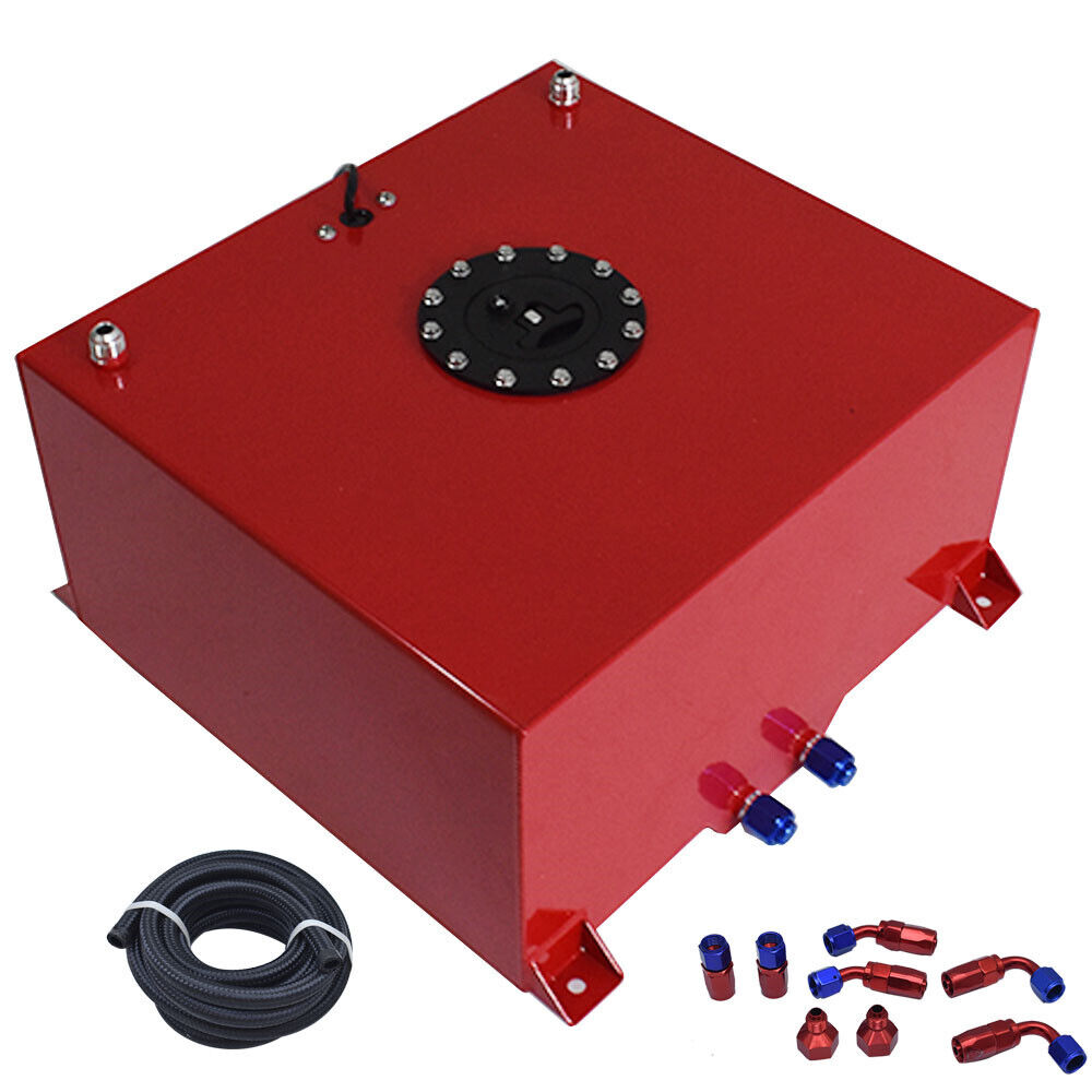 Labwork 15 Gallon Aluminum Fuel Cell Gas Tank+Cap+Level Sender+Fuel Line Kit Red