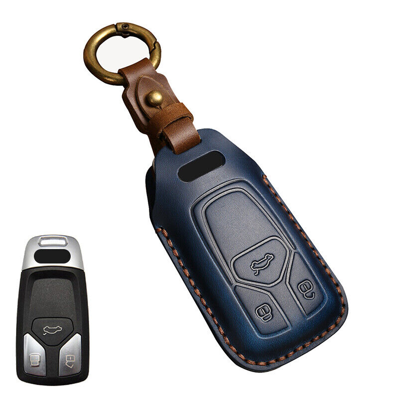 Leather Remote Fob Key Cover Case For Audi Q7 TTS A4L A3 A6 S5 S7 TT Keychain