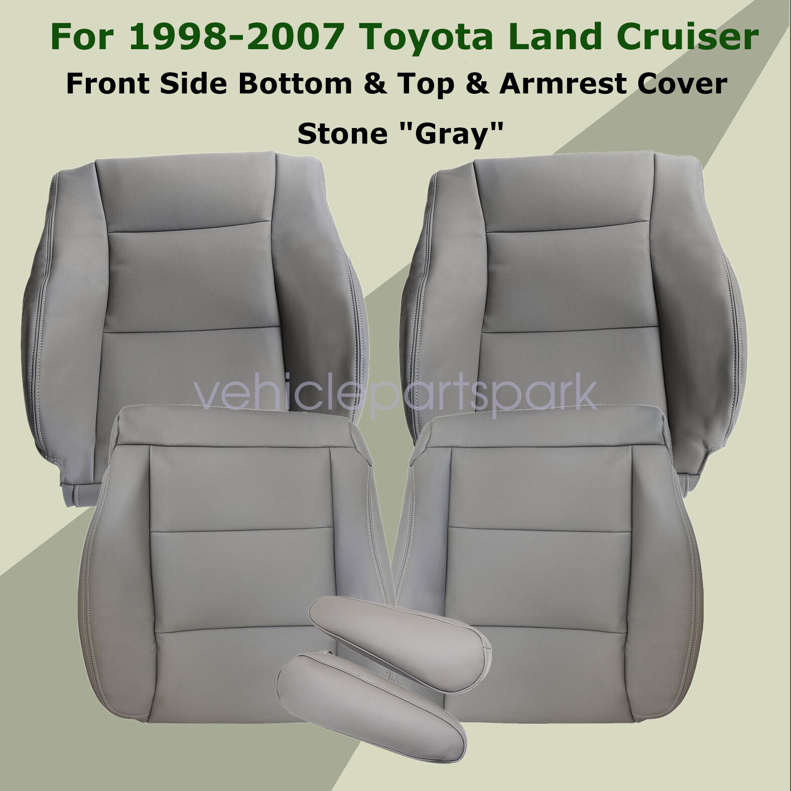 For 1998-2007 Toyota Land Cruiser Font Leather Seat Cover & Armrest Cover Gray