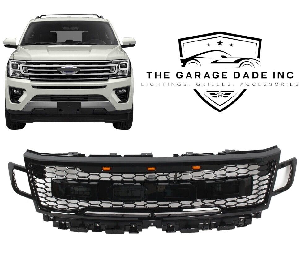 For 18-21 Ford Expedition Front Grille Gloss Black Raptor Style