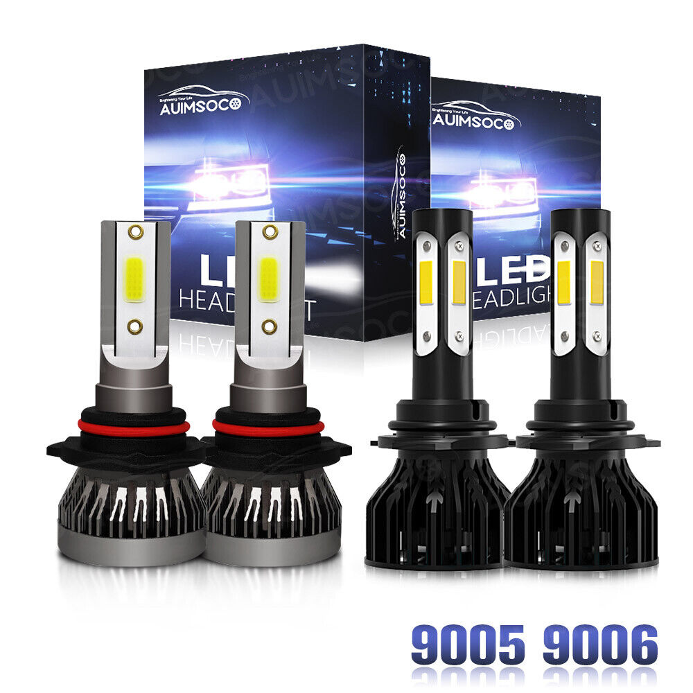 4-Sides LED Headlight High Low Beam Bulbs 9005 9006 Combo 6000K Clear Cool White