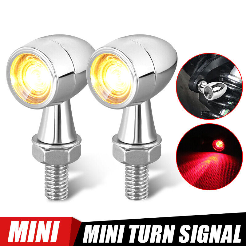 Chrome Mini Motorcycle Bullet LED Turn Signal Blinker Lamp Brake Light Amber+Red