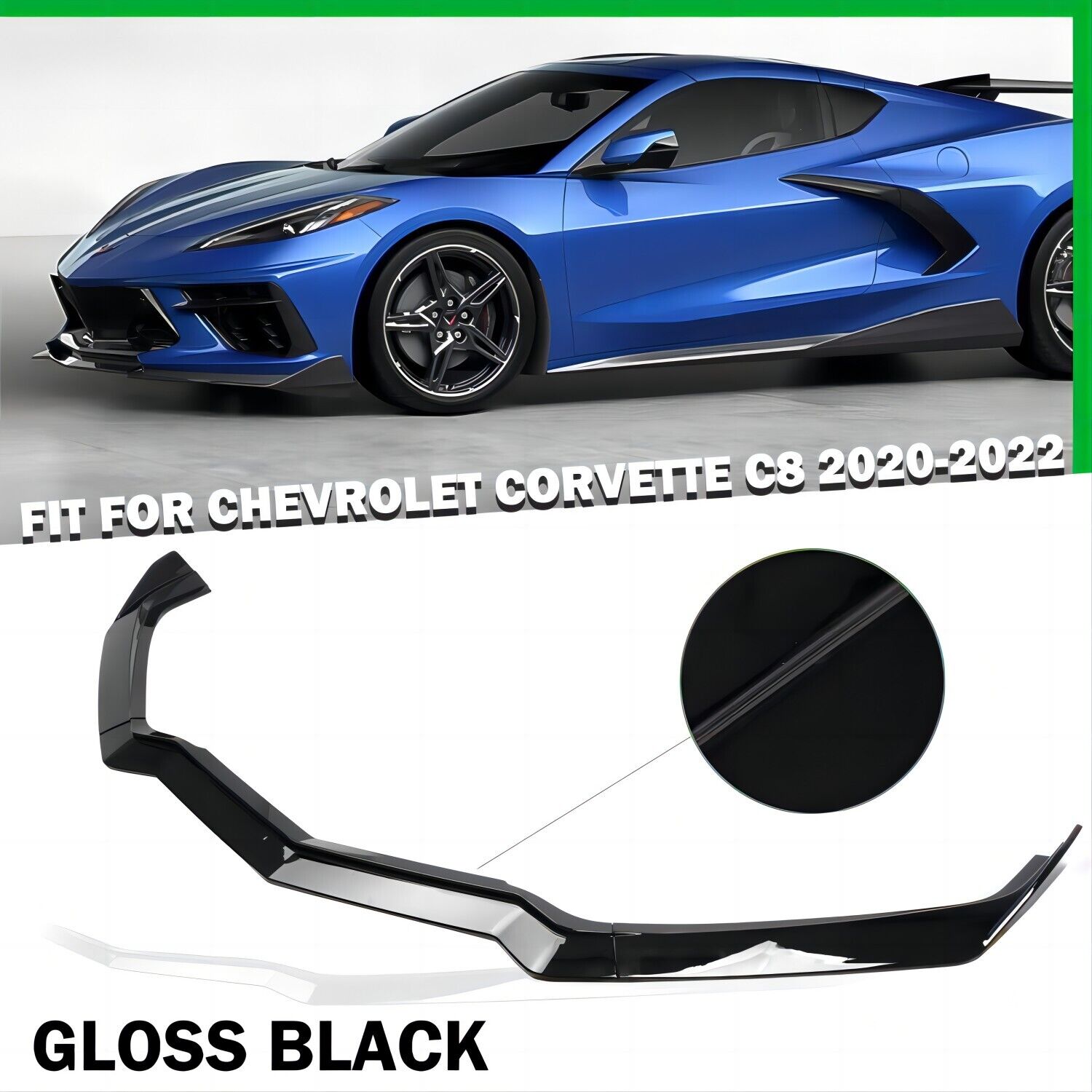 GLOSS BLACK Painted For 20+ Corvette C8 GM 5VM Style Front Splitter Bumper Lip
