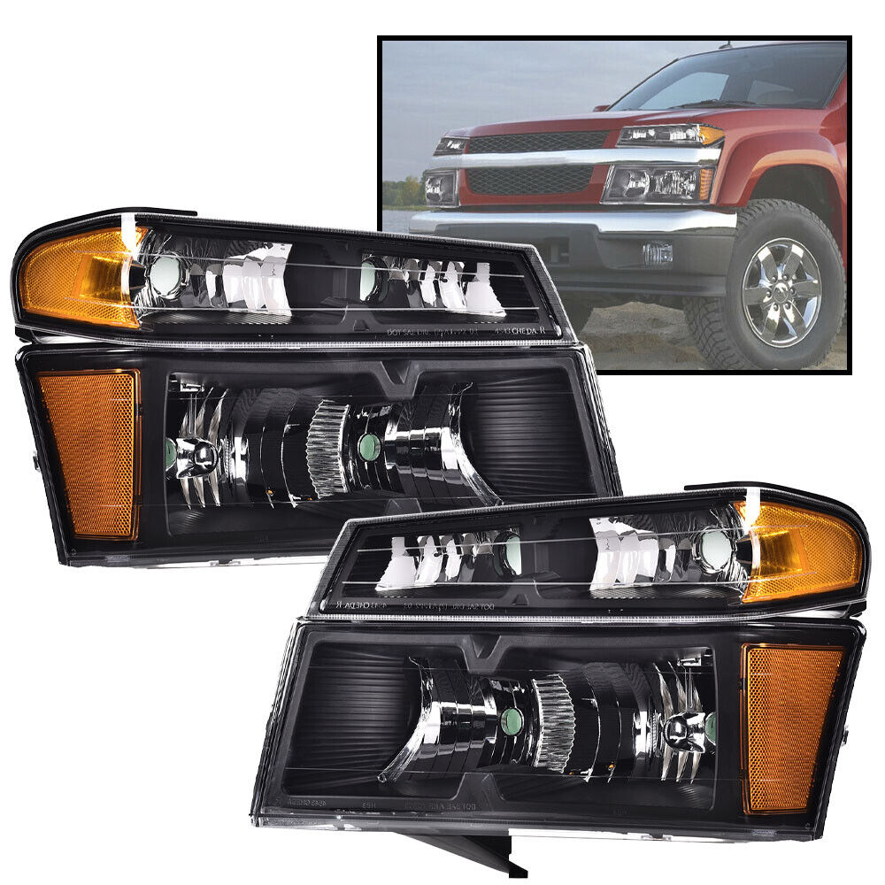 Amber Corner Black Housing Headlights Fit For 04-12 Chevy Colorado GMC Canyon