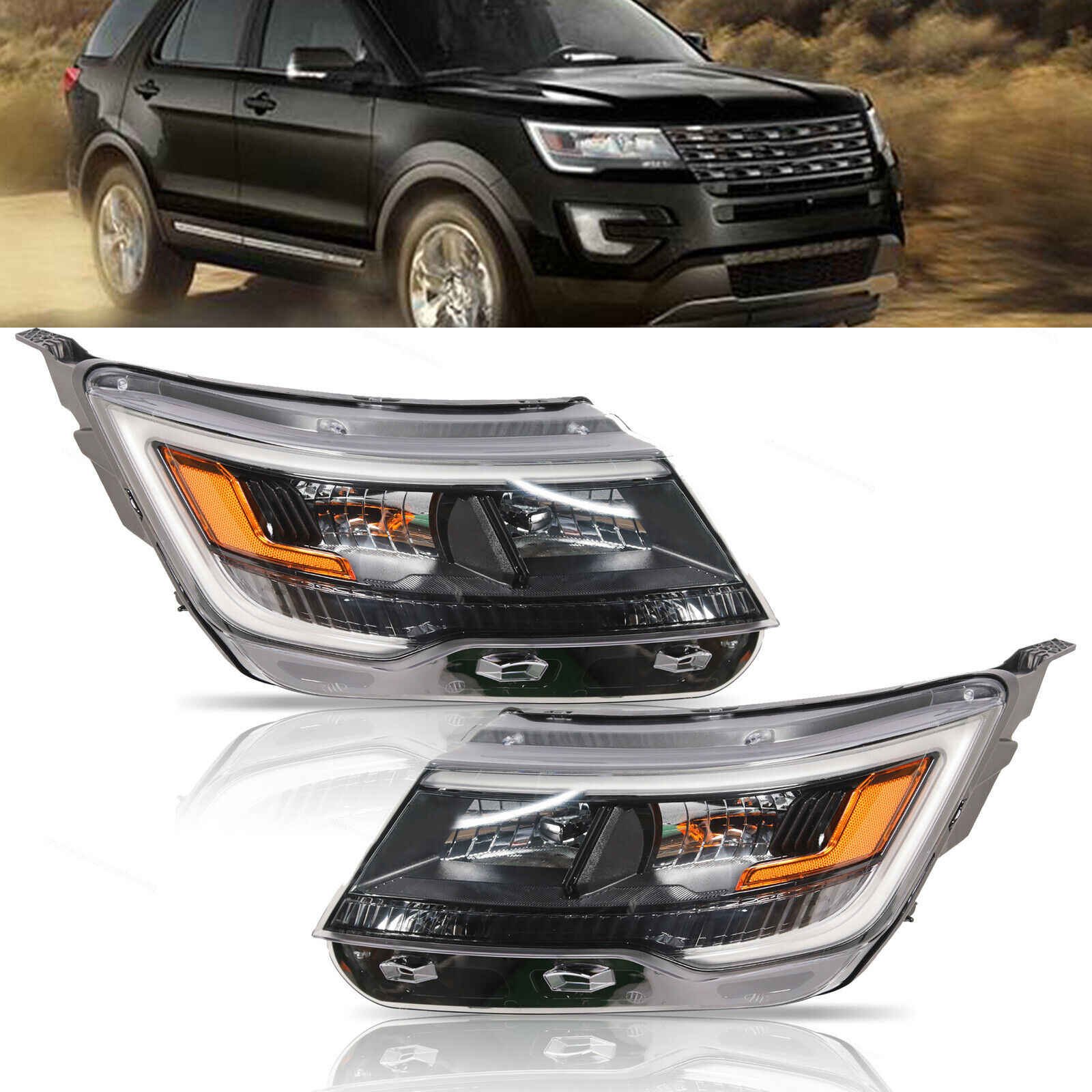 Front Left+Right Side Headlight for 2016-2018 Ford Explorer Limited/XLT/Platinum