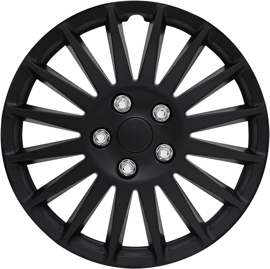 16 Inch Indy Matte Black Universal Hubcap Wheel Covers for Cars - Set of 4