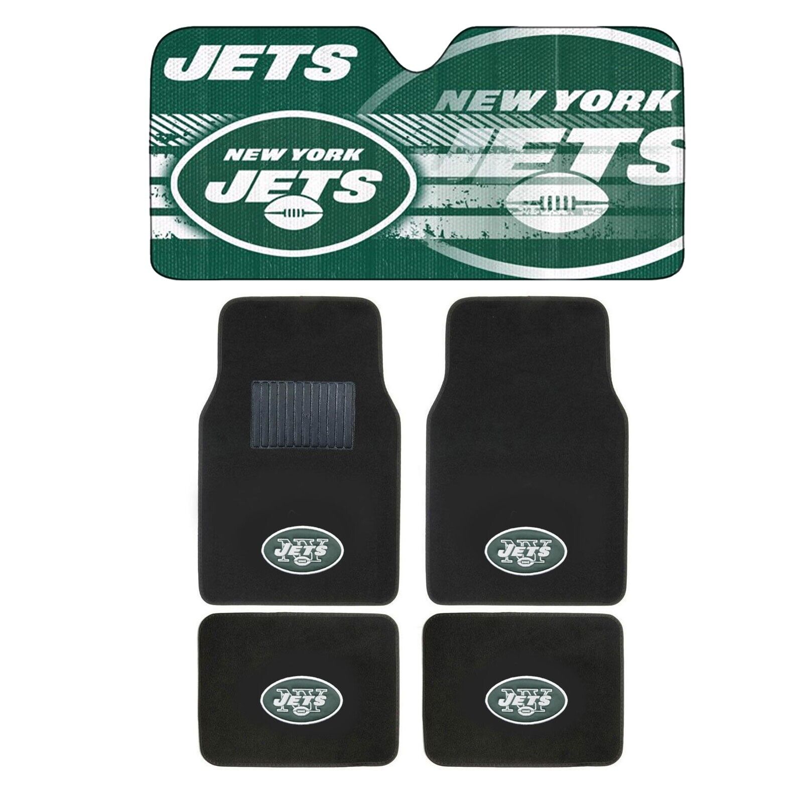 NEW NFL NEW YORK JETS Car Truck Carpet Floor Mats & Windshield Sun Shade SET